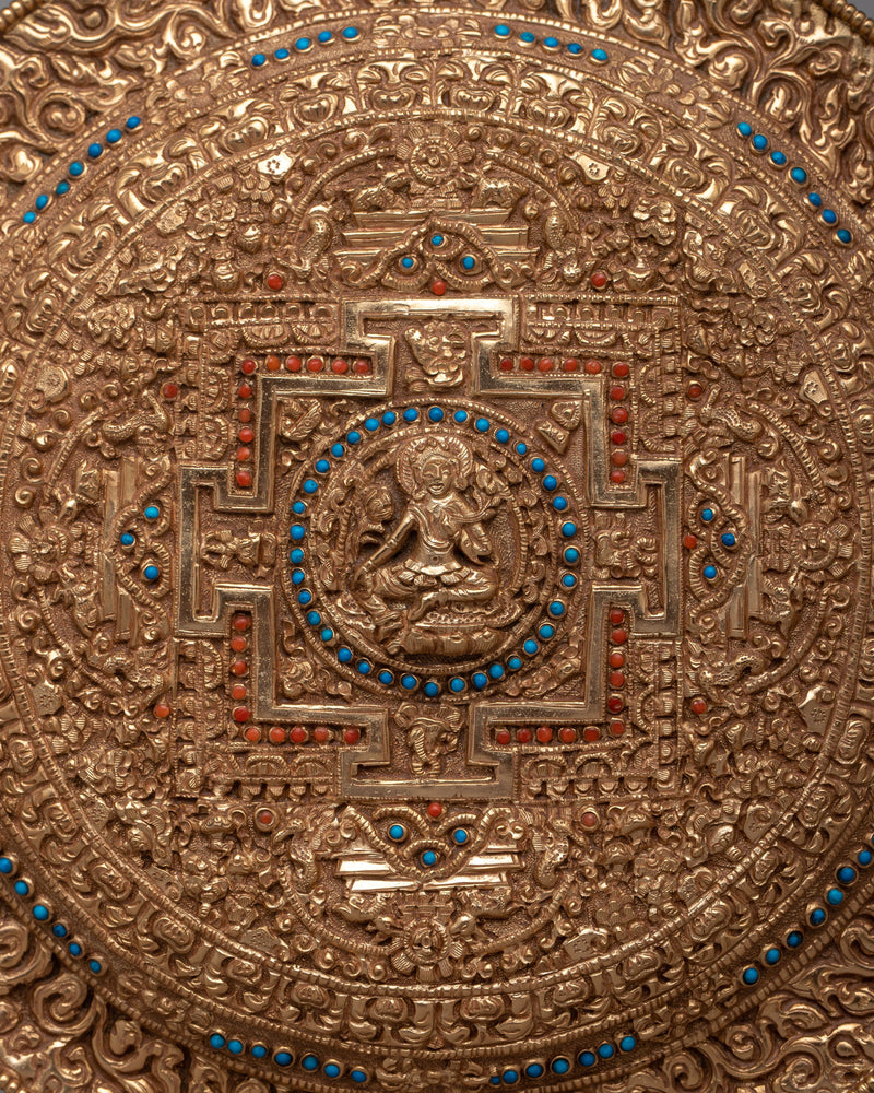 Green Tara Copper Mandala Art | Sacred Representation of Compassion and Protection