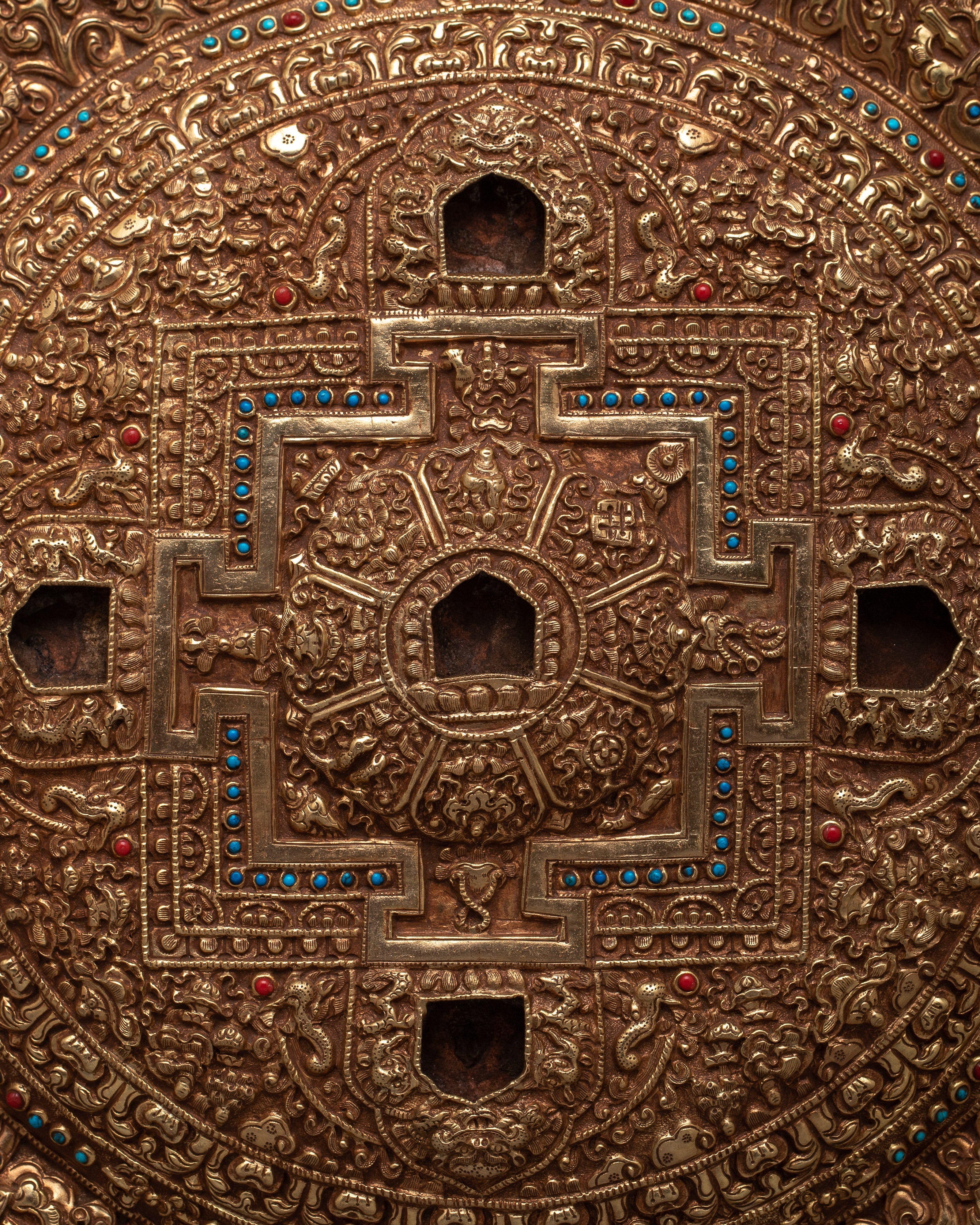 Tibetan Metal Mandala Wall Hanging | Symbolic Artistry for Spiritual Spaces
