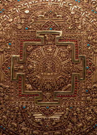 Auspicious Mandala Copper Wall Hanging | Symbolic Décor for Spiritual Harmony