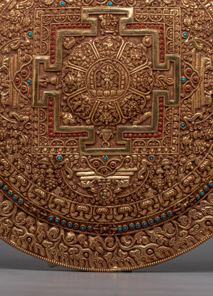 Auspicious Mandala Copper Wall Hanging | Symbolic Décor for Spiritual Harmony