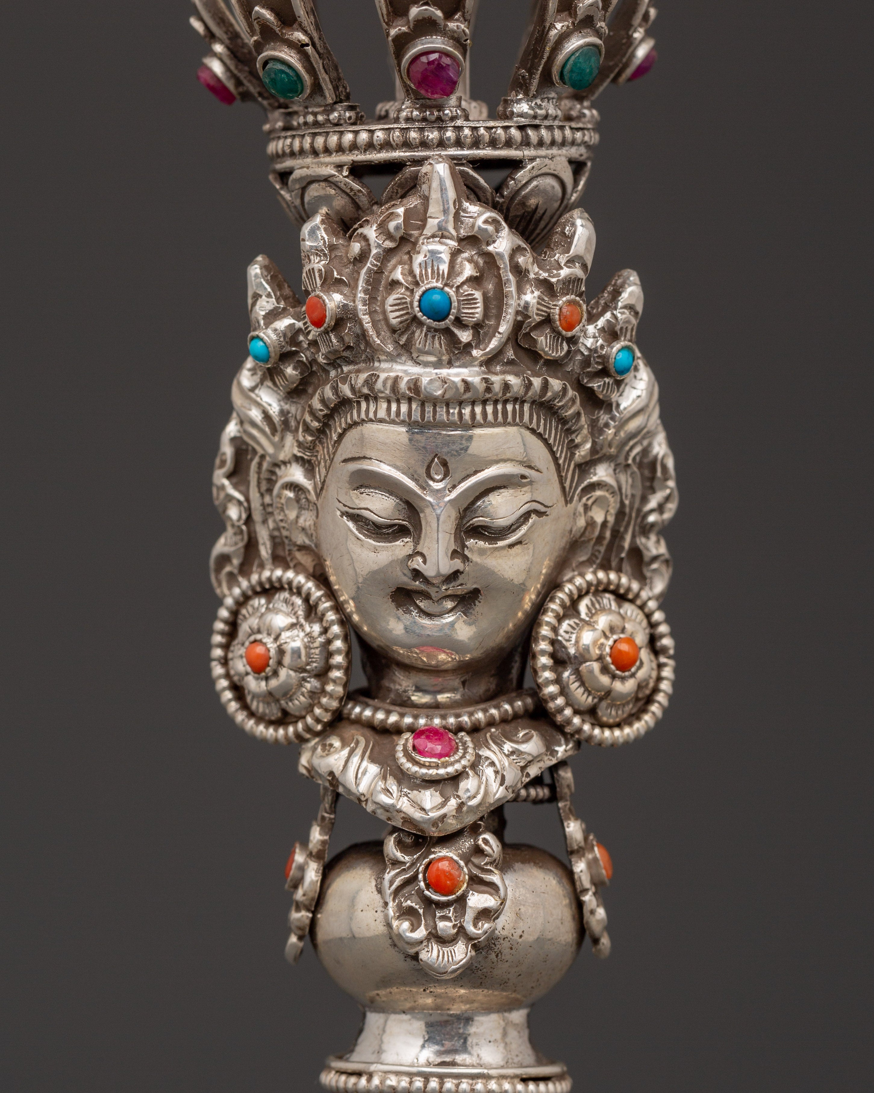 Wrathful Deity Engraved Bell and Vajra Set for Tibetan Rituals