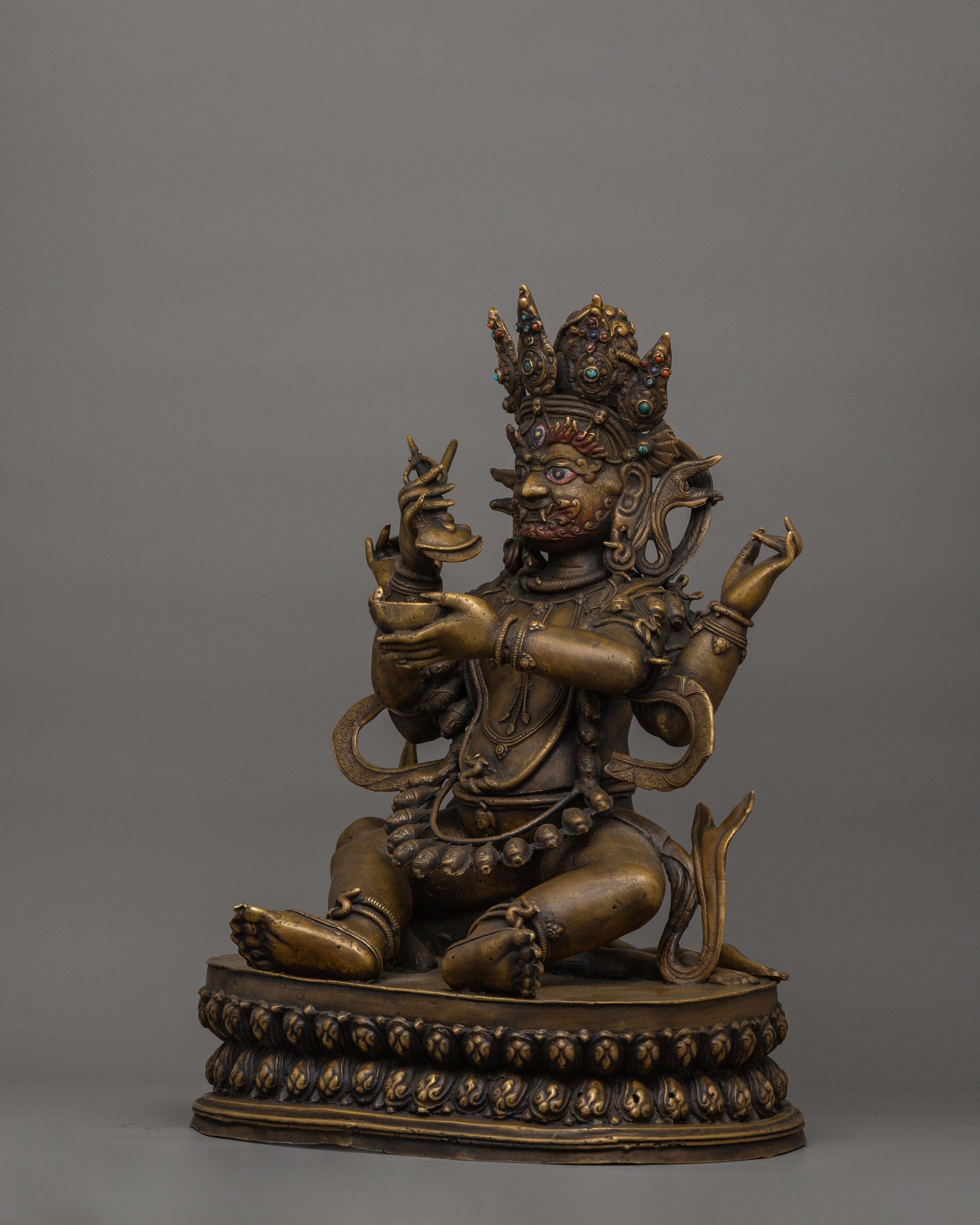 Four Armed Mahakala Statue | Tibetan Protector Deity Sculpture