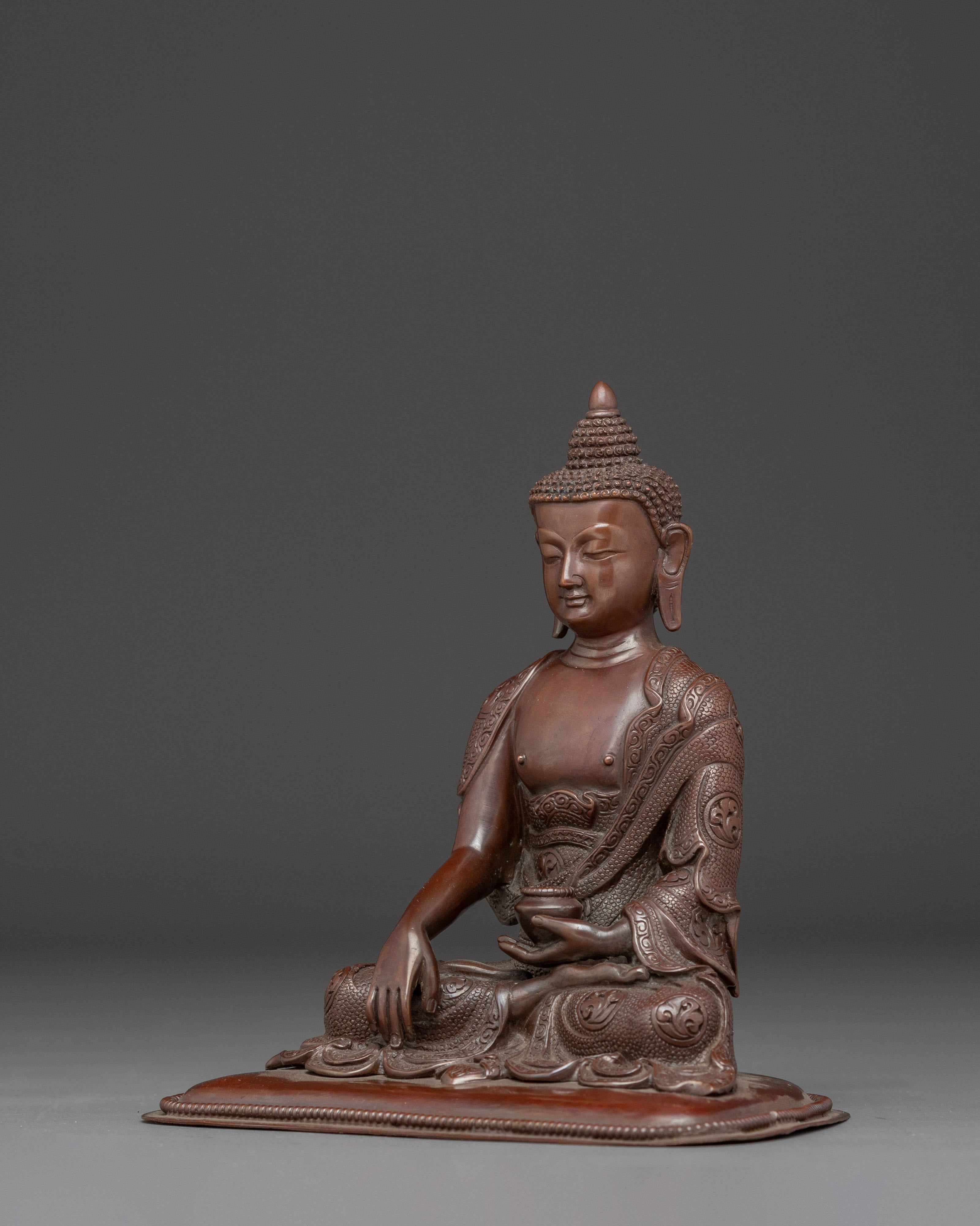 Peaceful Shakyamuni Buddha Oxidized Copper Statue | Meditative Decor