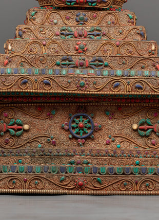Copper Stupa Tibetan Altar | Reverence and Majesty in 24k Gold-Plated Splendor