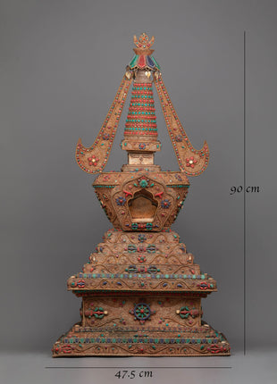 Copper Stupa Tibetan Altar | Reverence and Majesty in 24k Gold-Plated Splendor