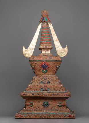 Copper Stupa Tibetan Altar | Reverence and Majesty in 24k Gold-Plated Splendor