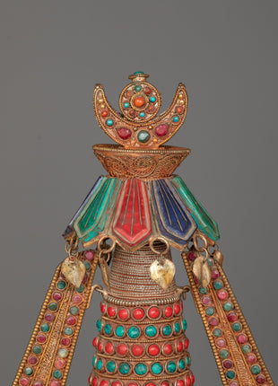 Copper Stupa Tibetan Altar | Reverence and Majesty in 24k Gold-Plated Splendor
