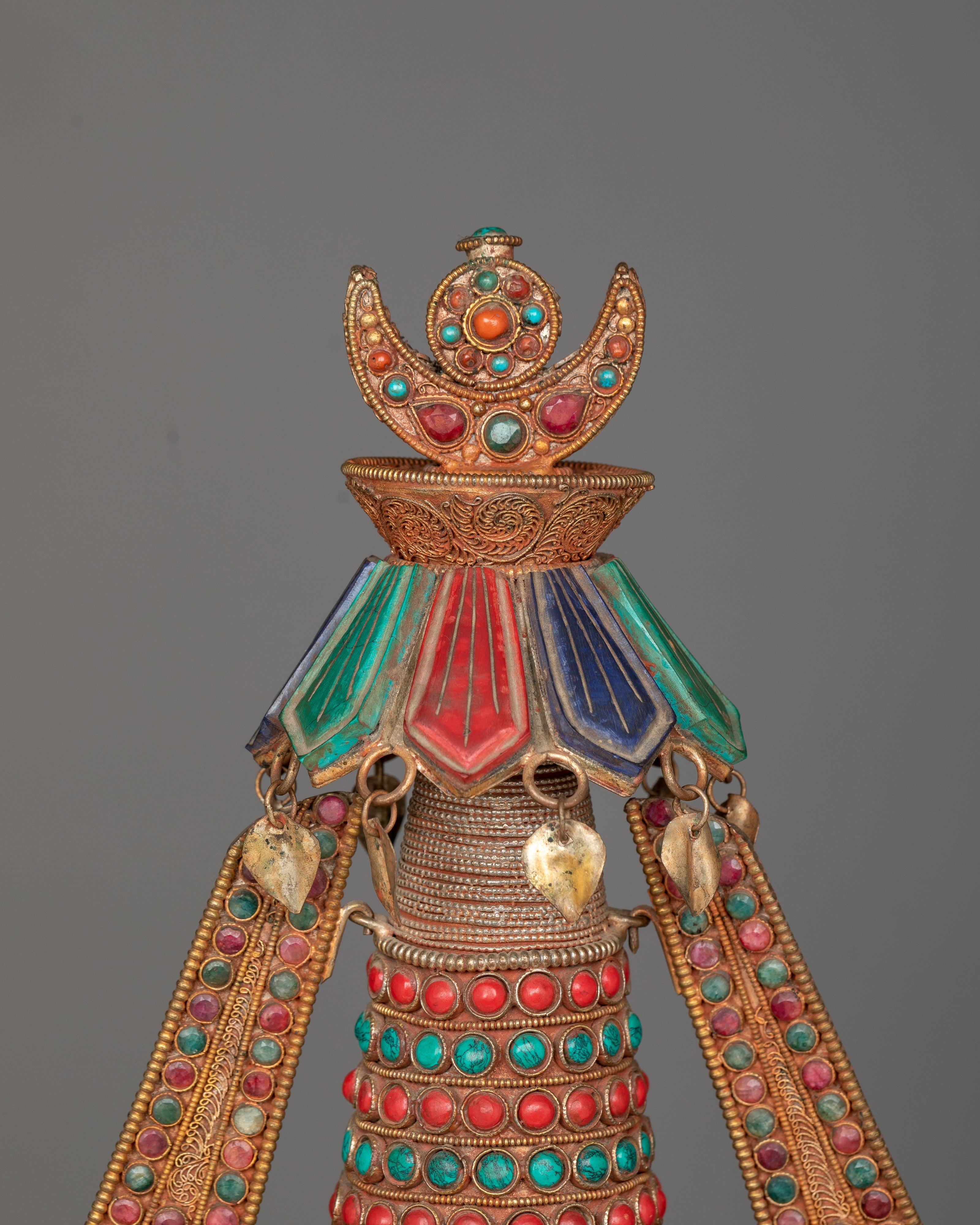 Copper Stupa Tibetan Altar | Reverence and Majesty in 24k Gold-Plated Splendor