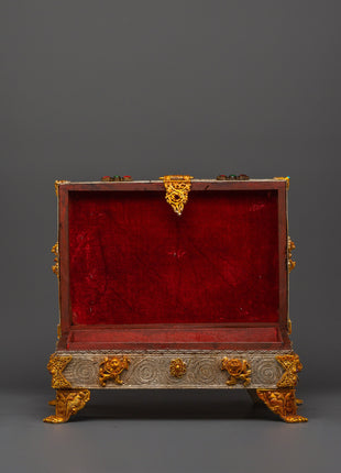 Buddhist Ritual Treasure Box | Silver & Gold Plated Sacred Altar Box