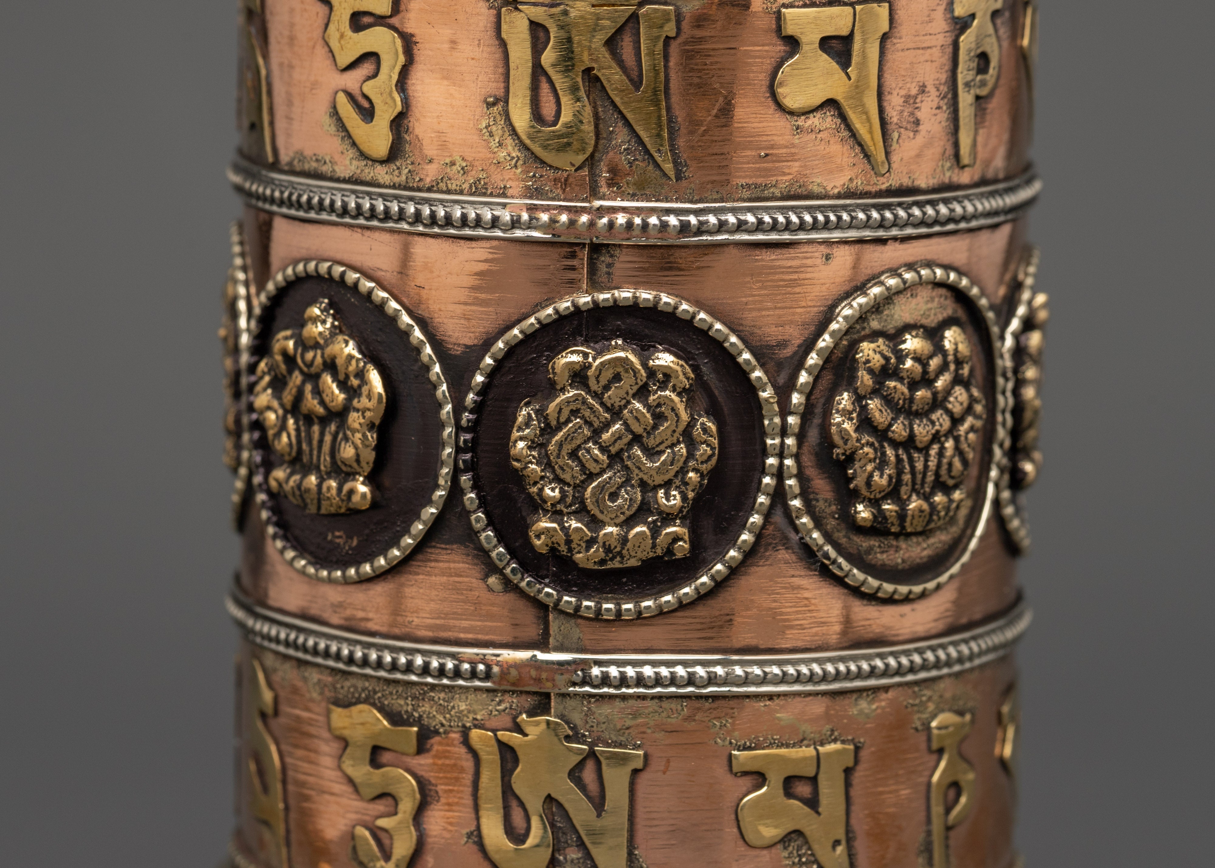 Traditional Tibetan Mantra Prayer Wheel | Brass and Copper Buddhist Art