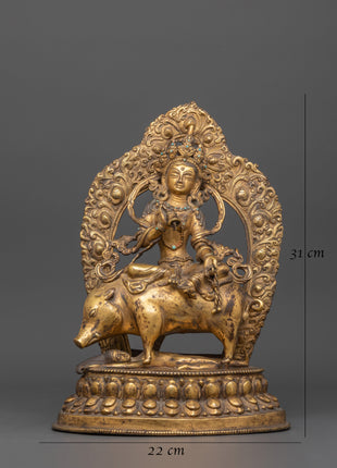 Antique Gold Marichi Statue | Gold-Plated Copper Deity