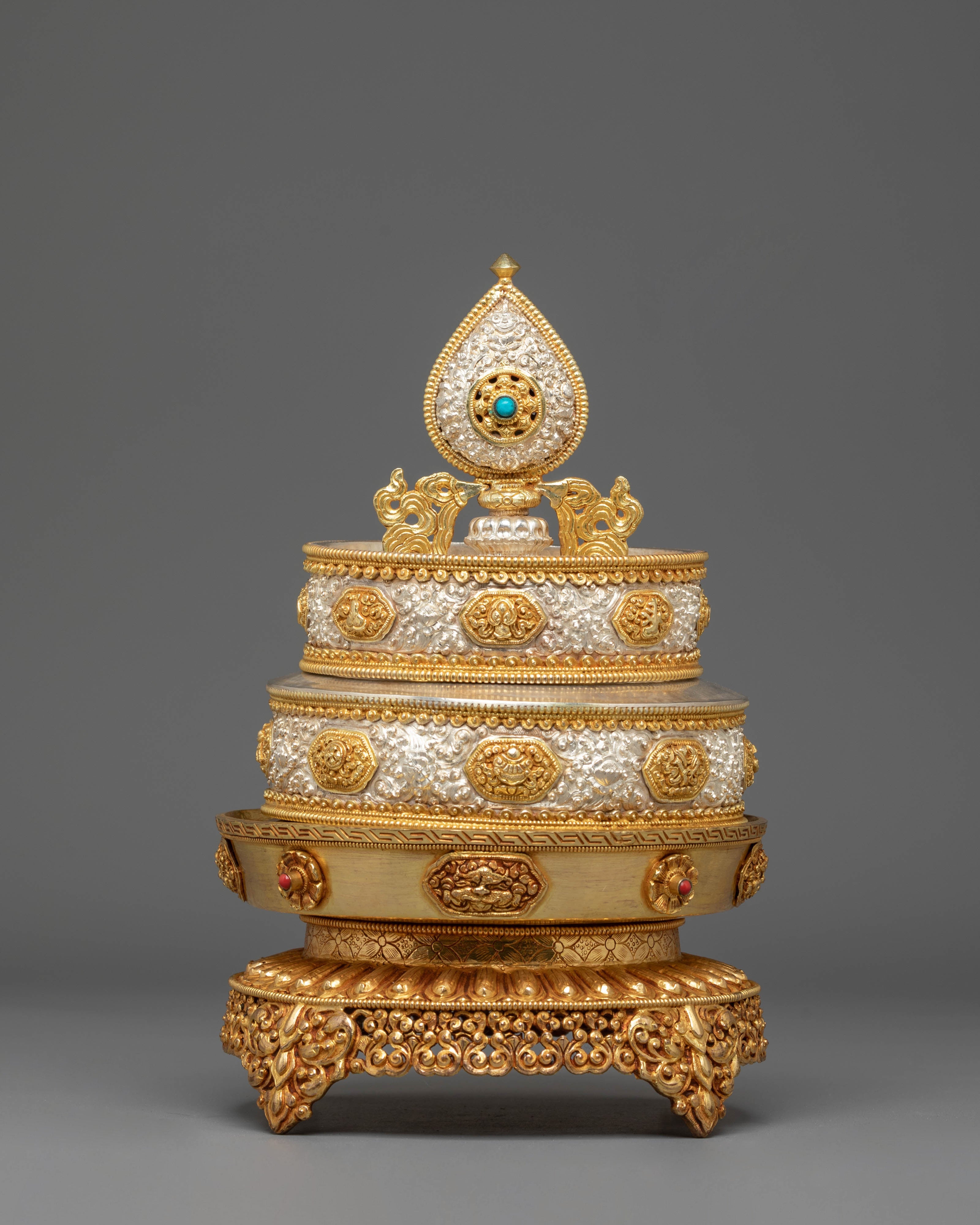 Tibetan Buddhist Mandala Set for Decor | Pure Silver & Fire Gold Mandala