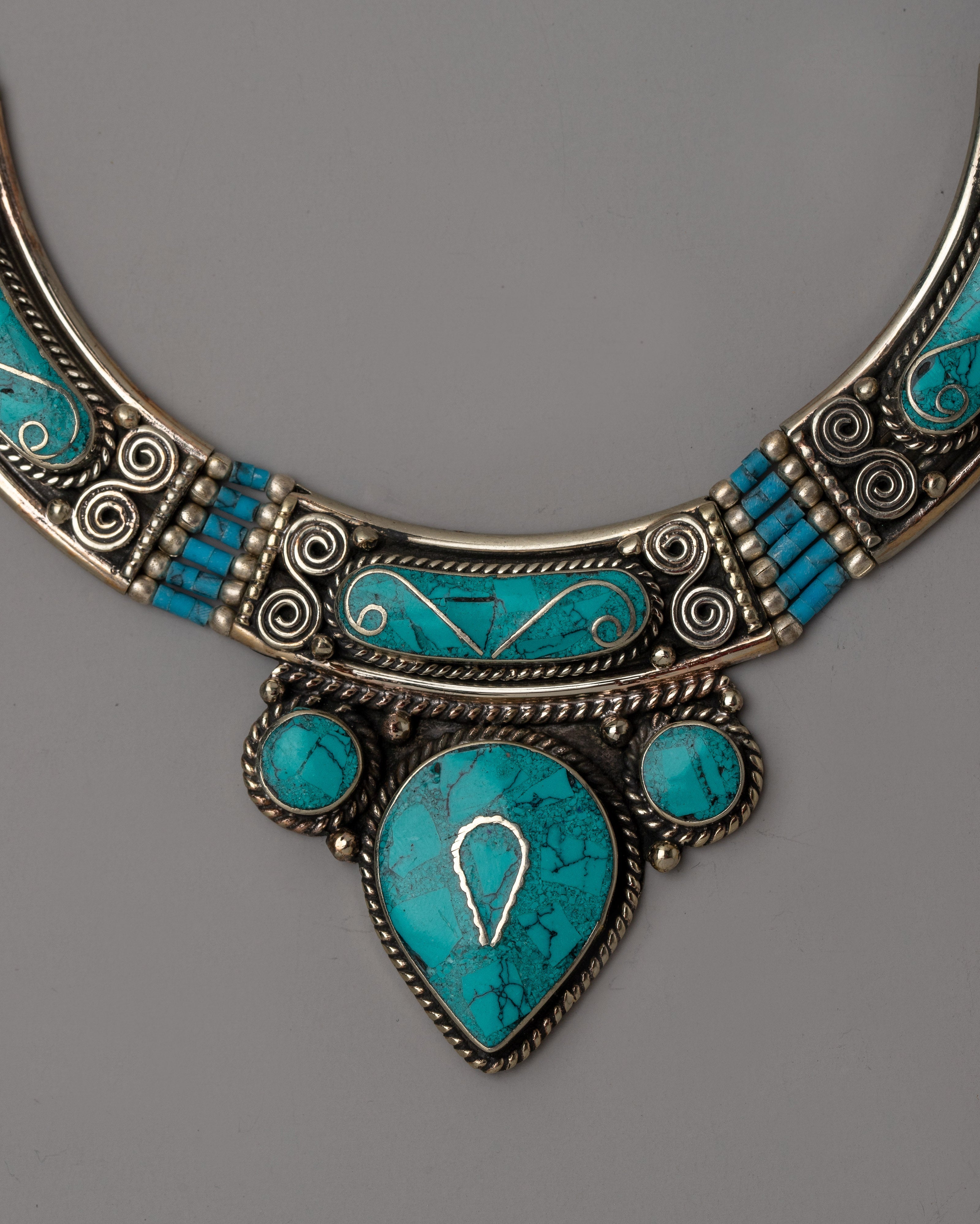 White Metal Tibetan Necklace | Exuding Traditional Elegance and Cultural Significance