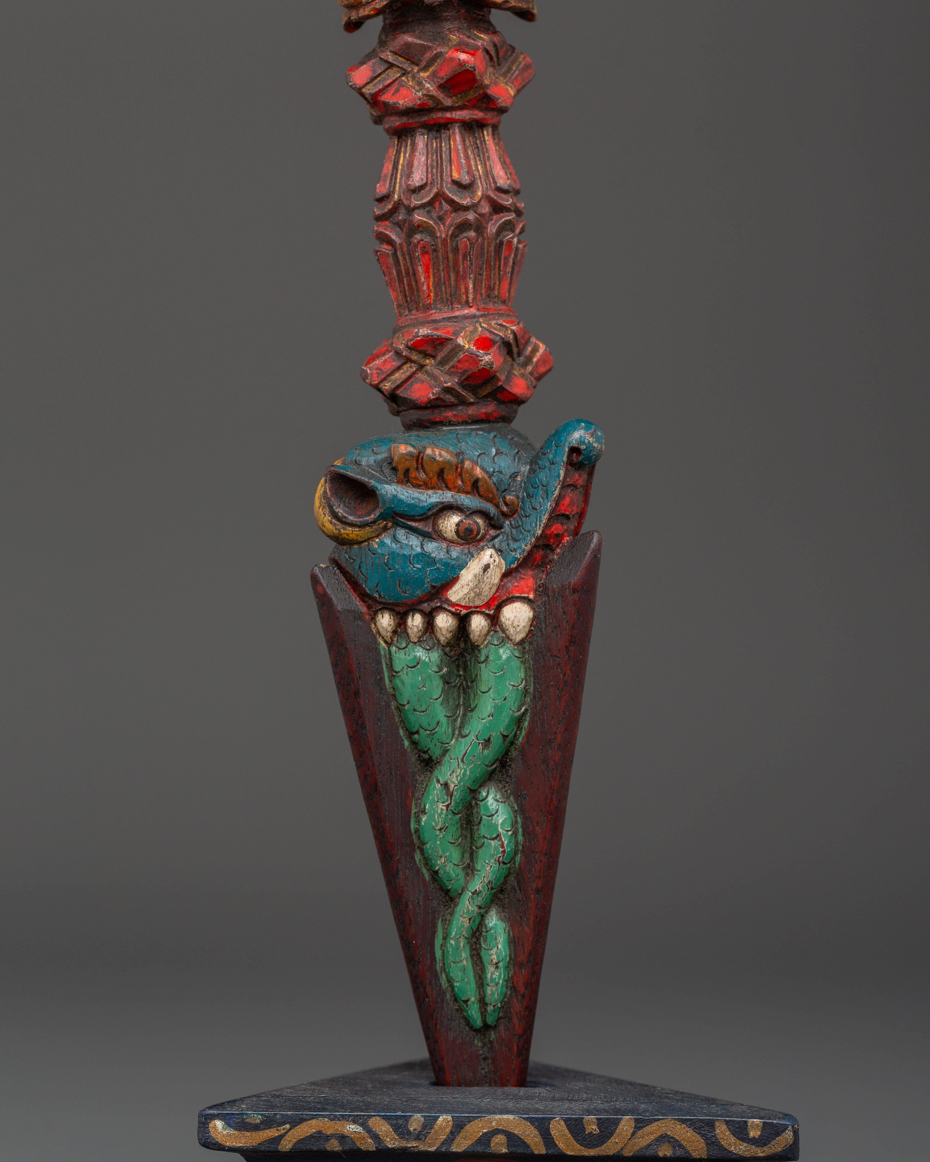 Tibetan Wooden Phurba | Sacred Tantric Artifact