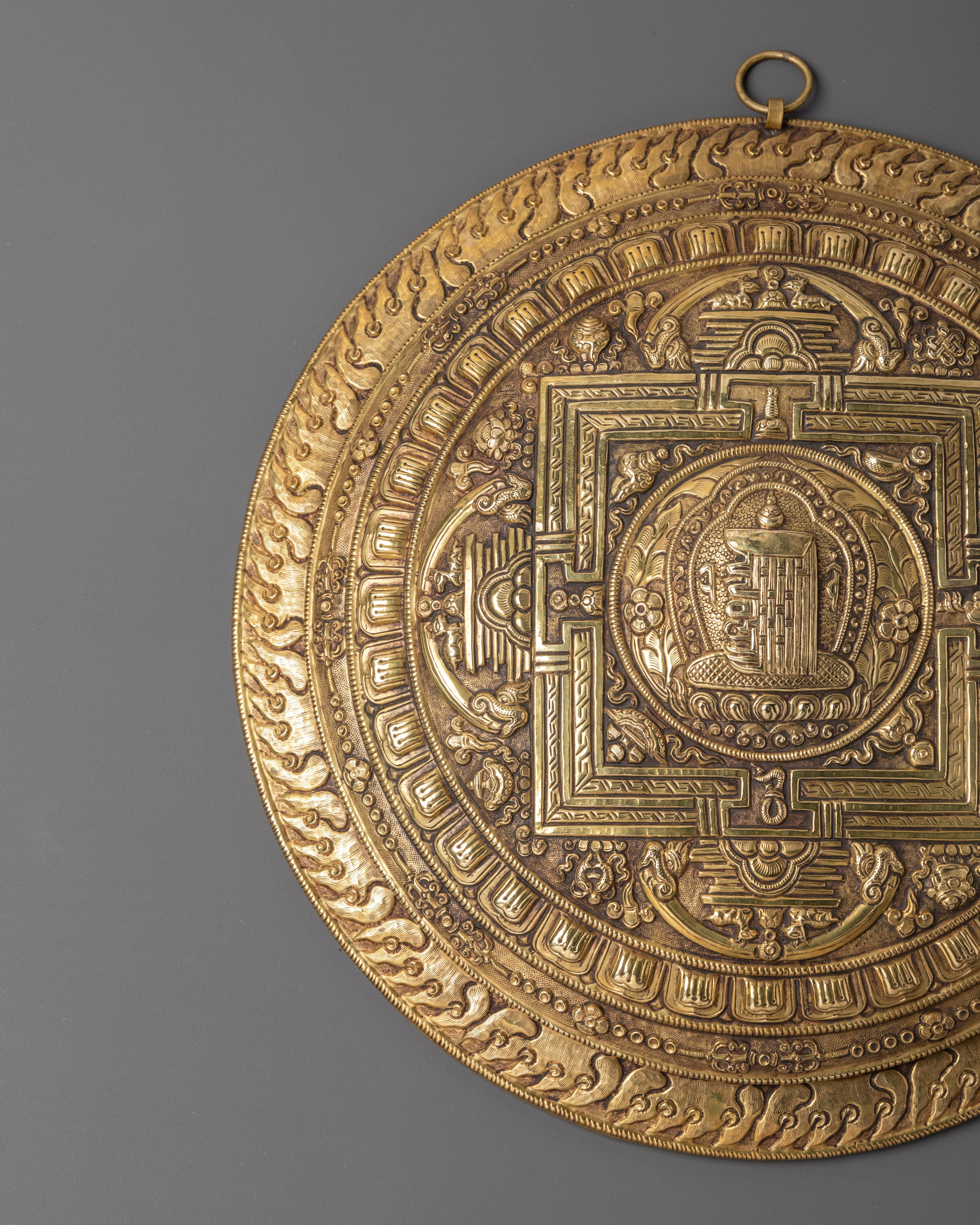 Buddhist Brass Kalachakra Wall Hanging | Tibetan Wall Art