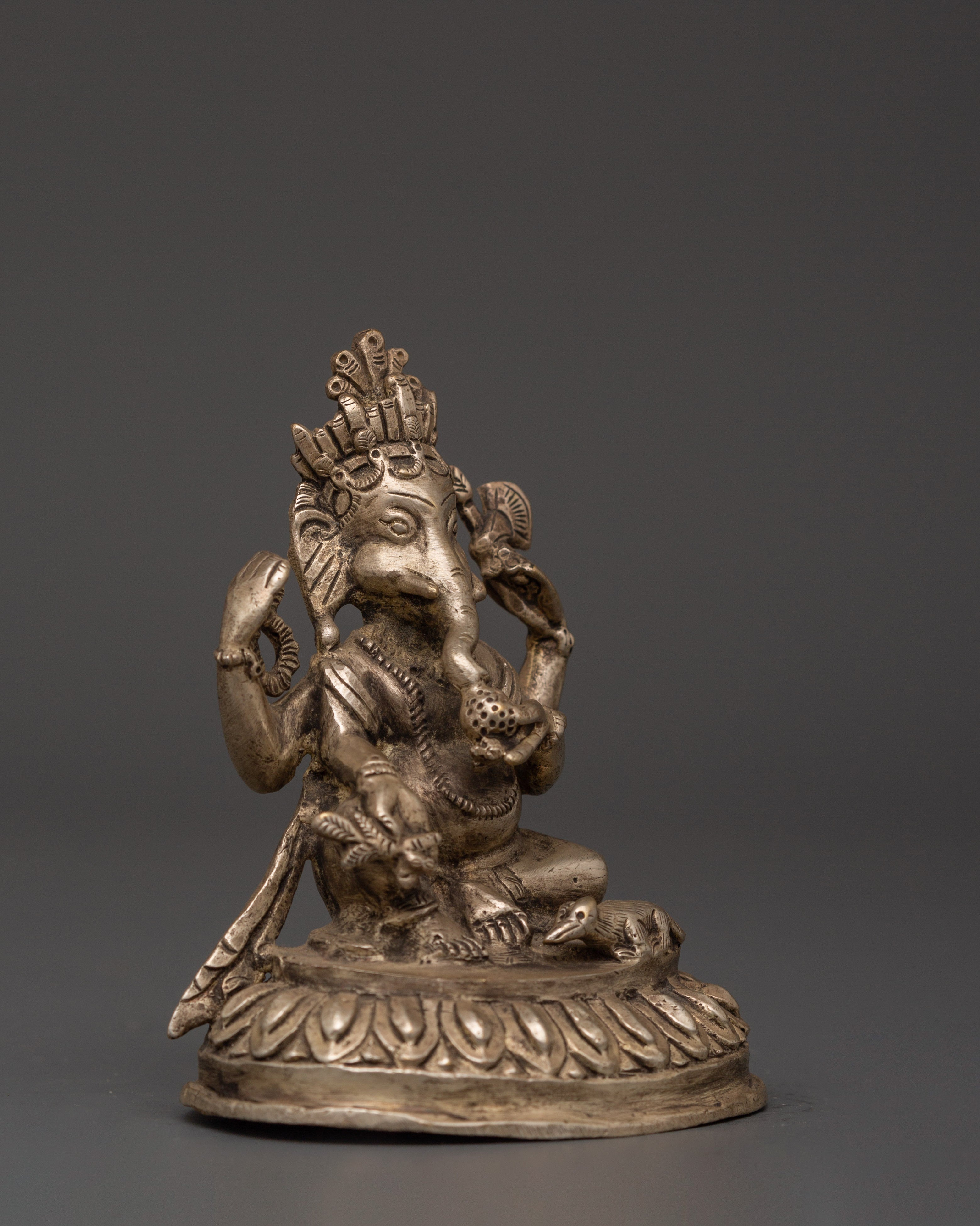 Silver-Plated Ganesh Statue - Spiritual Prosperity Blessings