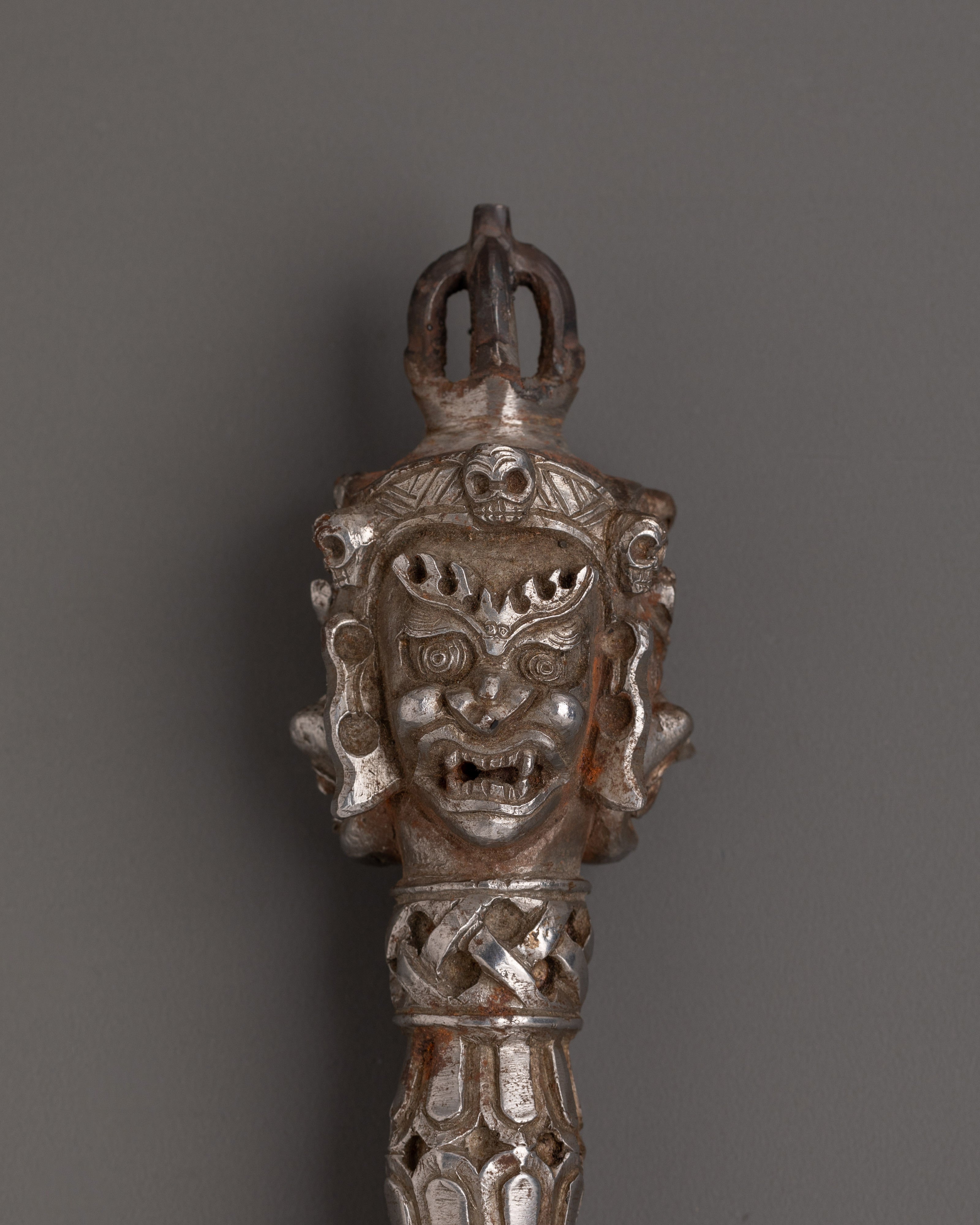 Three-Faced Iron Phurba Dagger | Vajrakilaya Tantric Ritual Tool for Protection