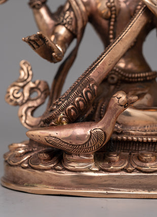 Devi Saraswati Statue | Handcrafted in Copper for Wisdom and Artistic Grace