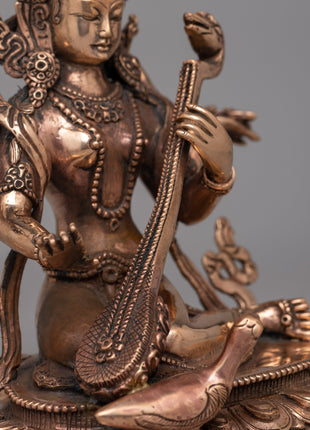 Devi Saraswati Statue | Handcrafted in Copper for Wisdom and Artistic Grace