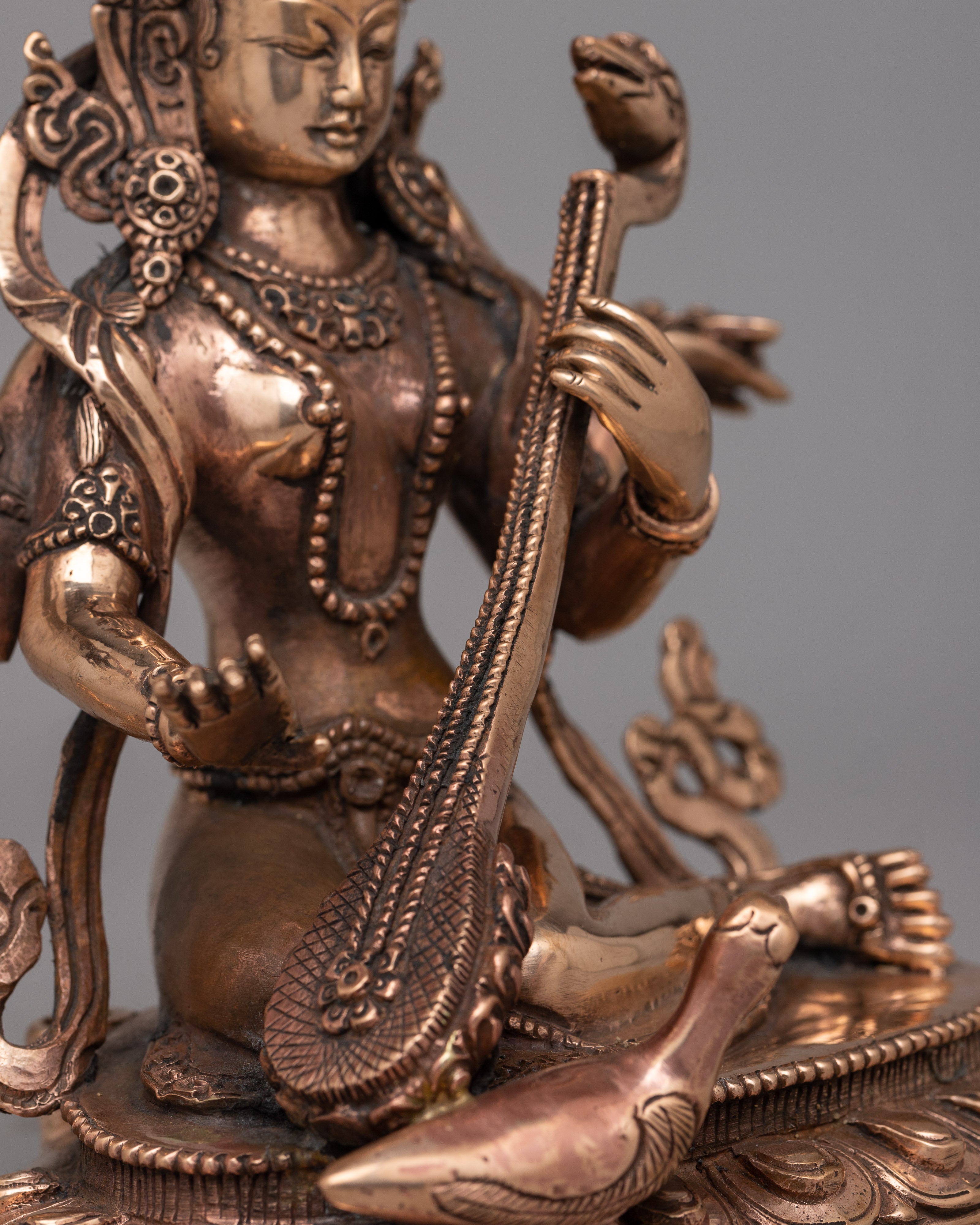 Devi Saraswati Statue | Handcrafted in Copper for Wisdom and Artistic Grace