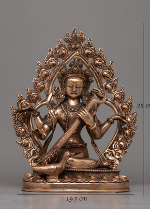 Devi Saraswati Statue | Handcrafted in Copper for Wisdom and Artistic Grace