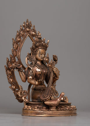 Devi Saraswati Statue | Handcrafted in Copper for Wisdom and Artistic Grace