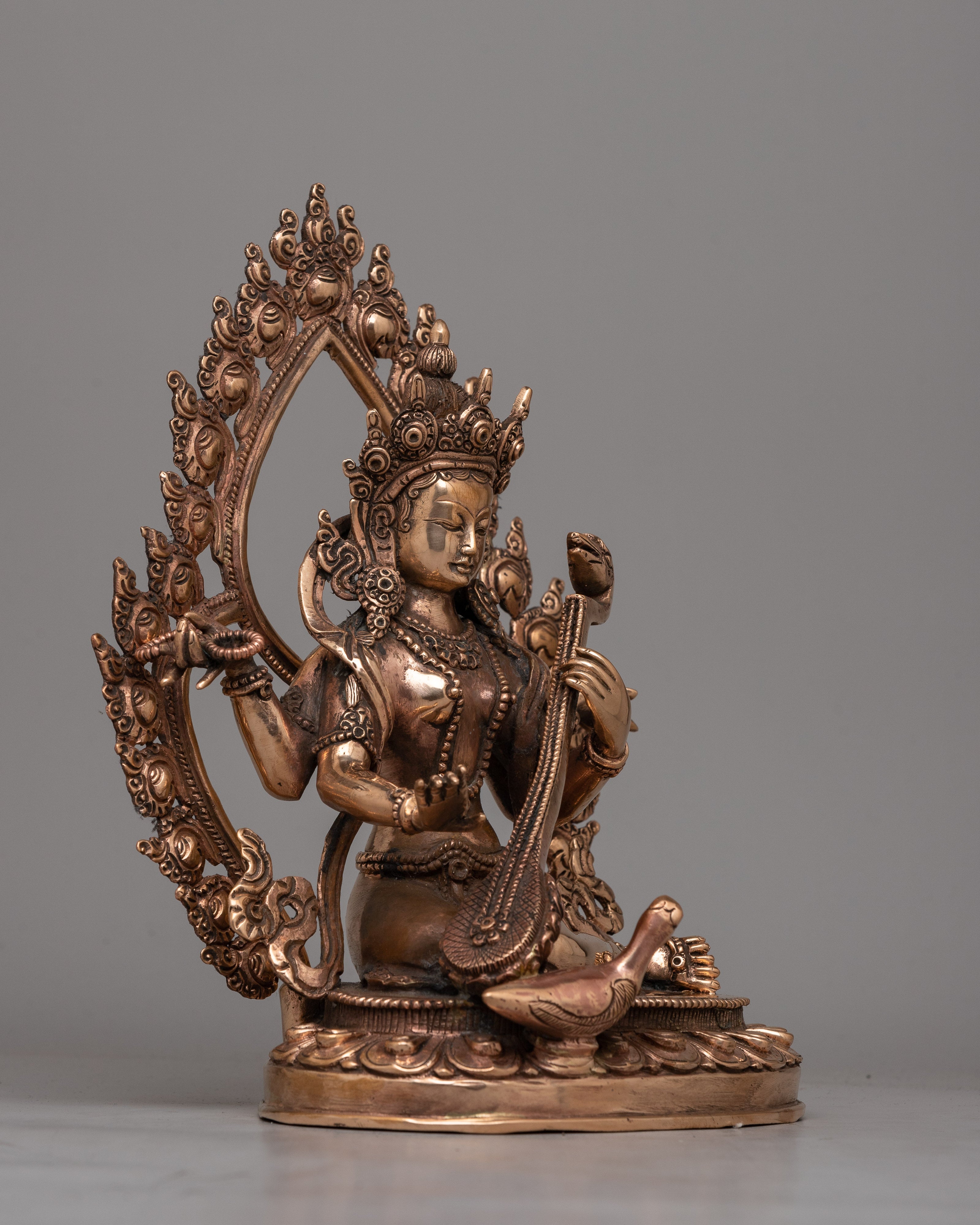 Devi Saraswati Statue | Handcrafted in Copper for Wisdom and Artistic Grace
