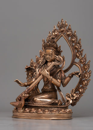 Devi Saraswati Statue | Handcrafted in Copper for Wisdom and Artistic Grace