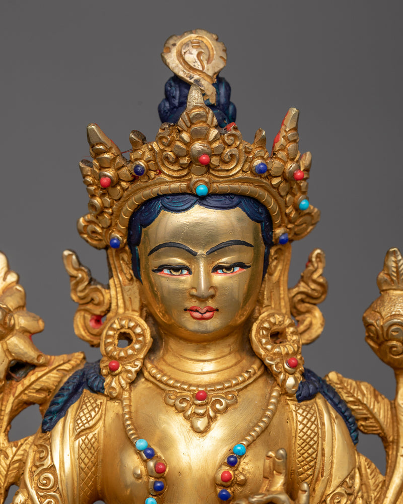 Buddha Statue Green Tara | Copper Body Enhanced with 24K Gold Plating