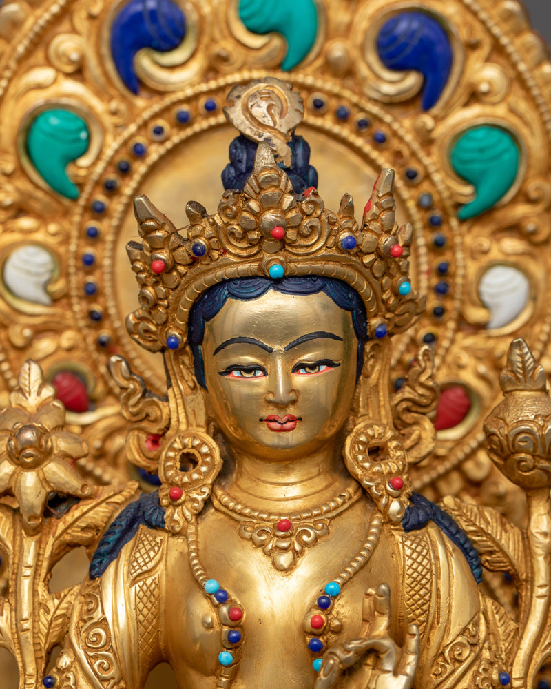 Buddha Statue Green Tara | Copper Body Enhanced with 24K Gold Plating