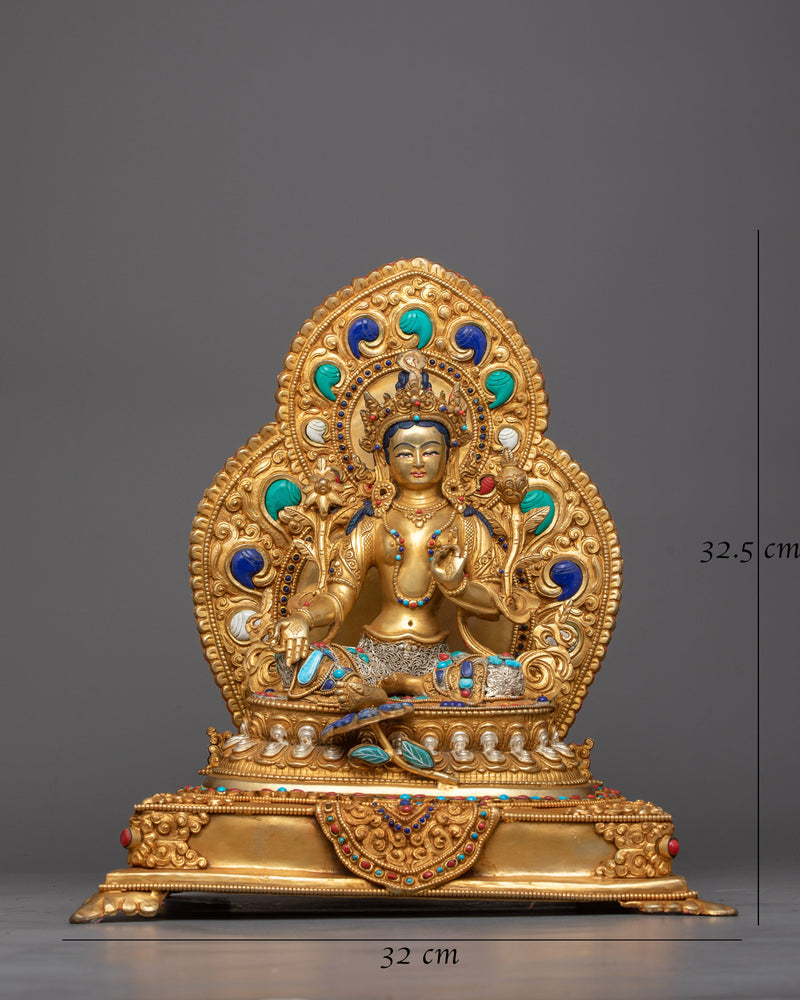 Buddha Statue Green Tara | Copper Body Enhanced with 24K Gold Plating