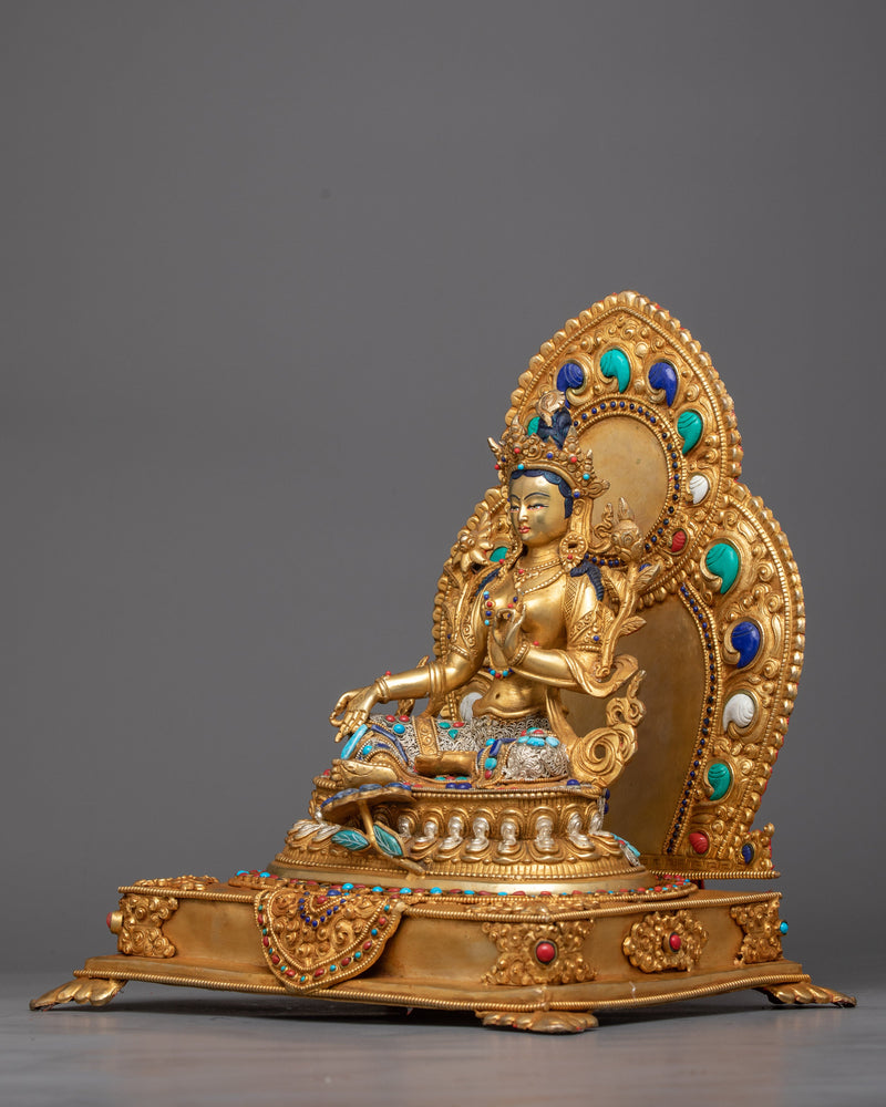 Buddha Statue Green Tara | Copper Body Enhanced with 24K Gold Plating