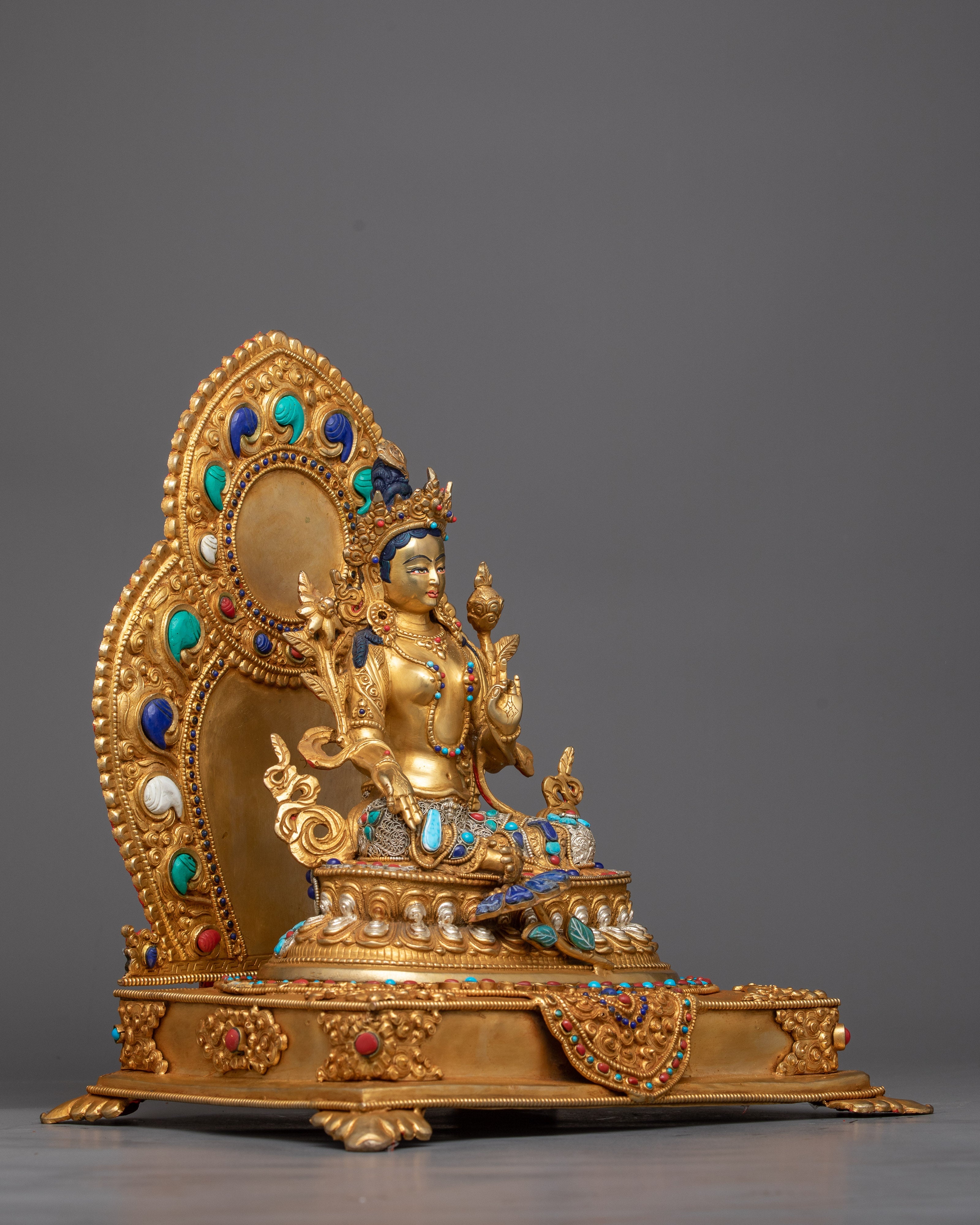 Buddha Statue Green Tara | Copper Body Enhanced with 24K Gold Plating