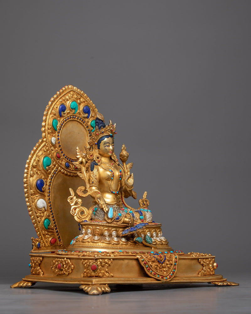 Buddha Statue Green Tara | Copper Body Enhanced with 24K Gold Plating