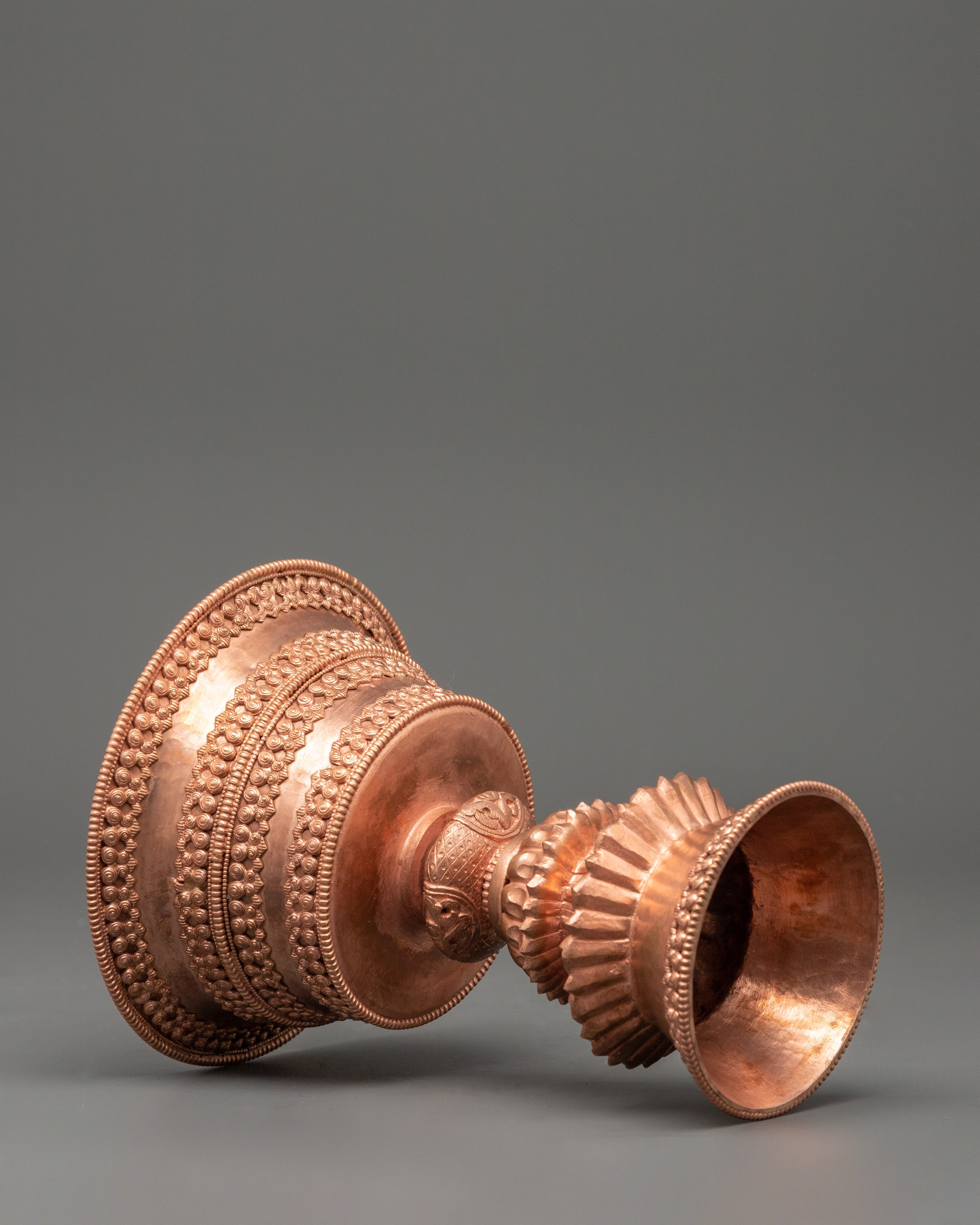 Copper Butter Lamp for Dharma | Sacred Buddhist Offering