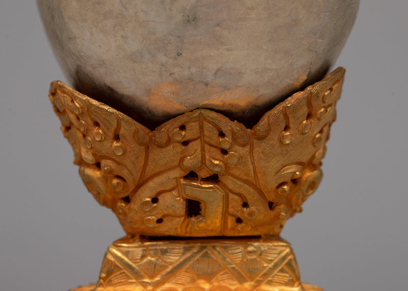 Tibetan Buddhist Kapala Set | Adorned in 24K Gold, Symbolizing Divine Purity