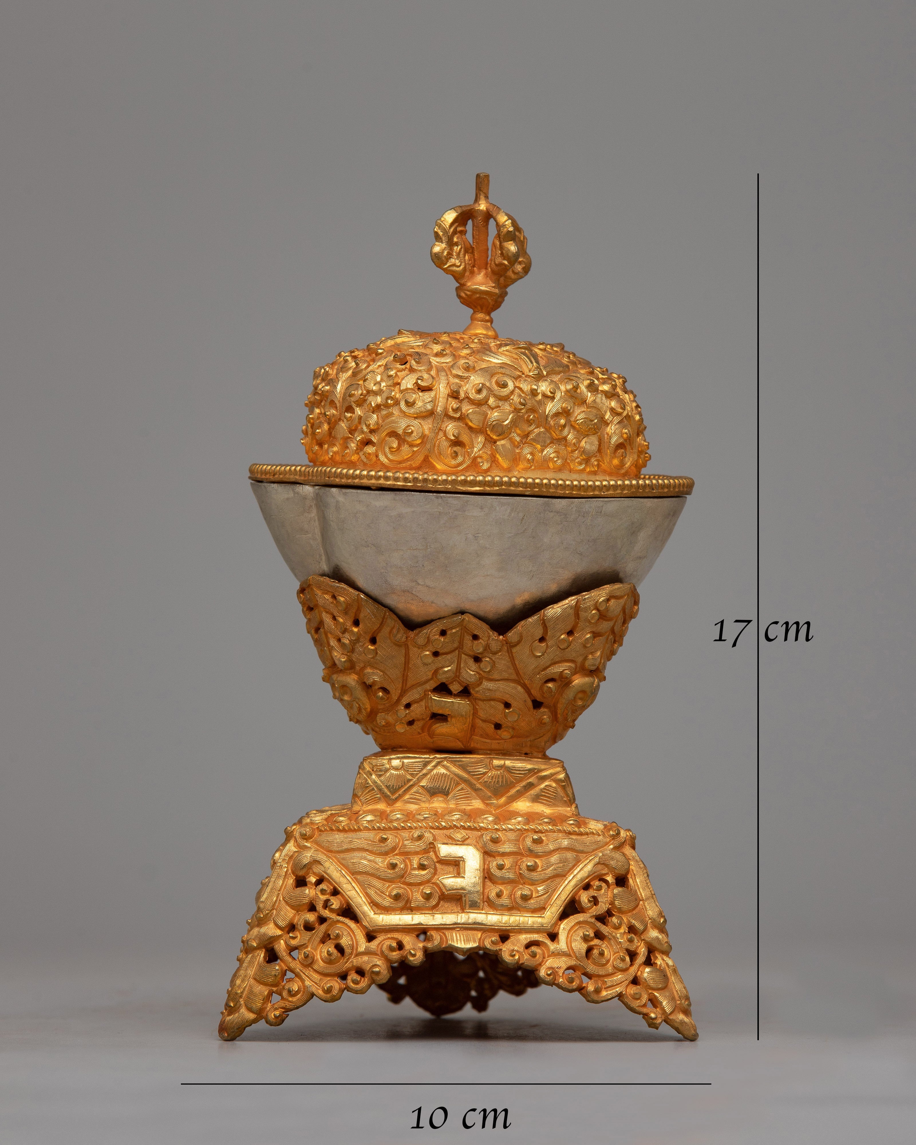 Tibetan Buddhist Kapala Set | Adorned in 24K Gold, Symbolizing Divine Purity