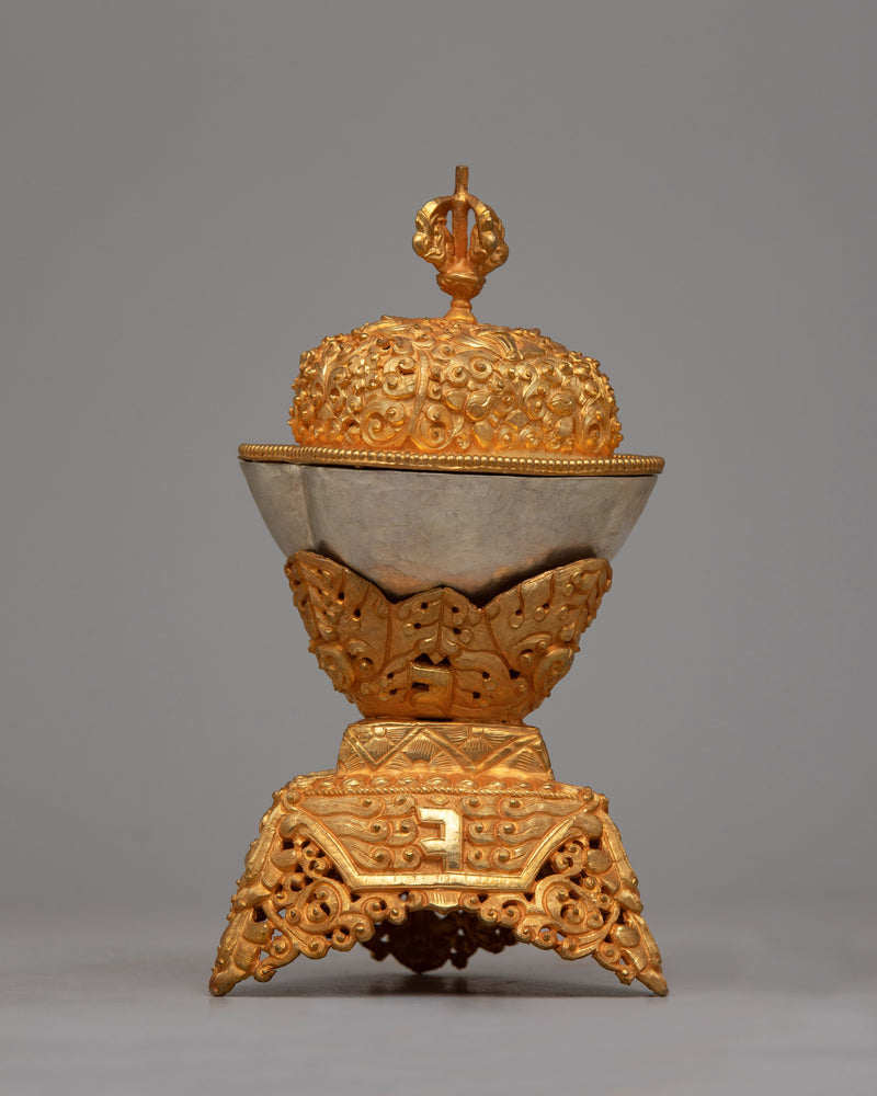 Tibetan Buddhist Kapala Set | Adorned in 24K Gold, Symbolizing Divine Purity