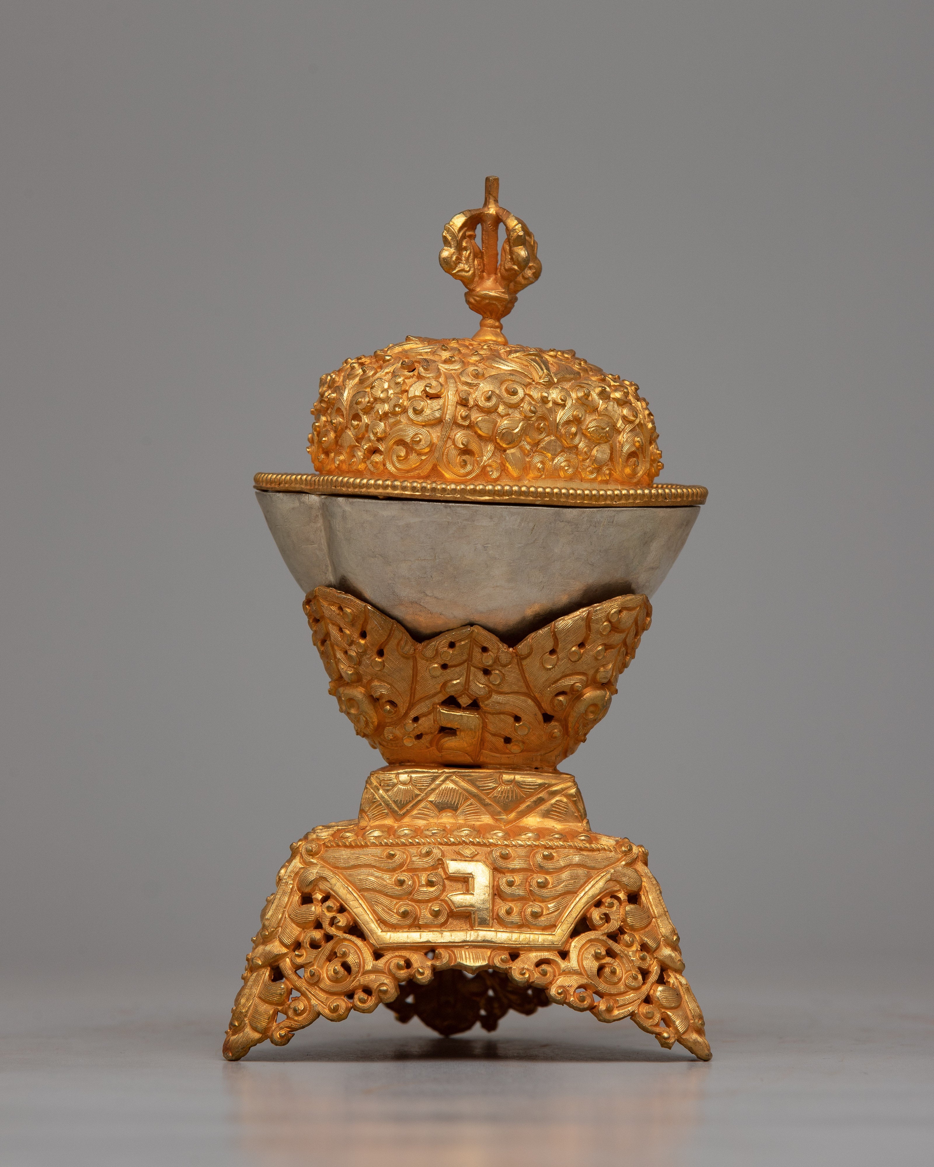 Tibetan Buddhist Kapala Set | Adorned in 24K Gold, Symbolizing Divine Purity
