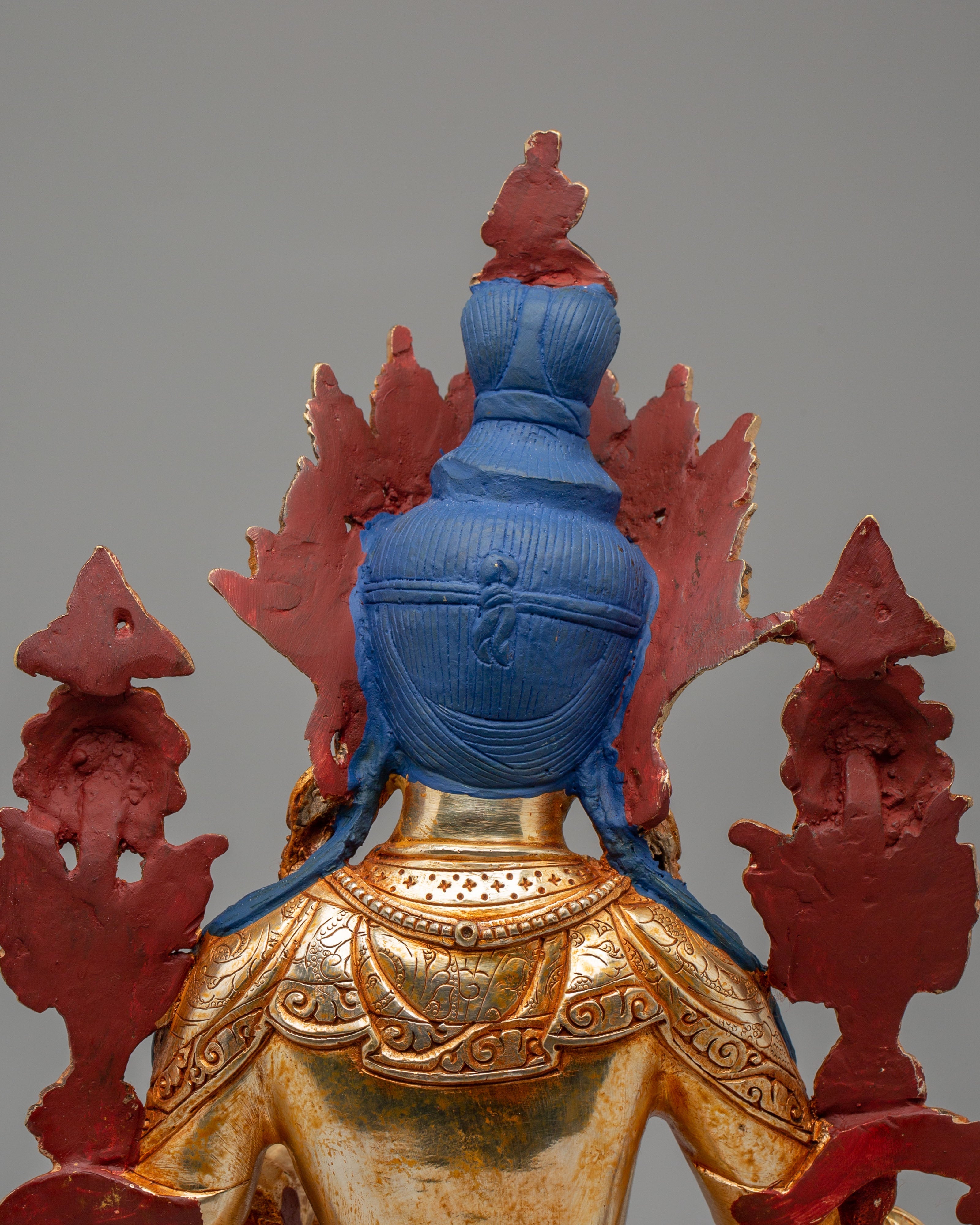 Handcrafted Green Tara Altar Sculpture | 24K Gold Plated Copper Statue