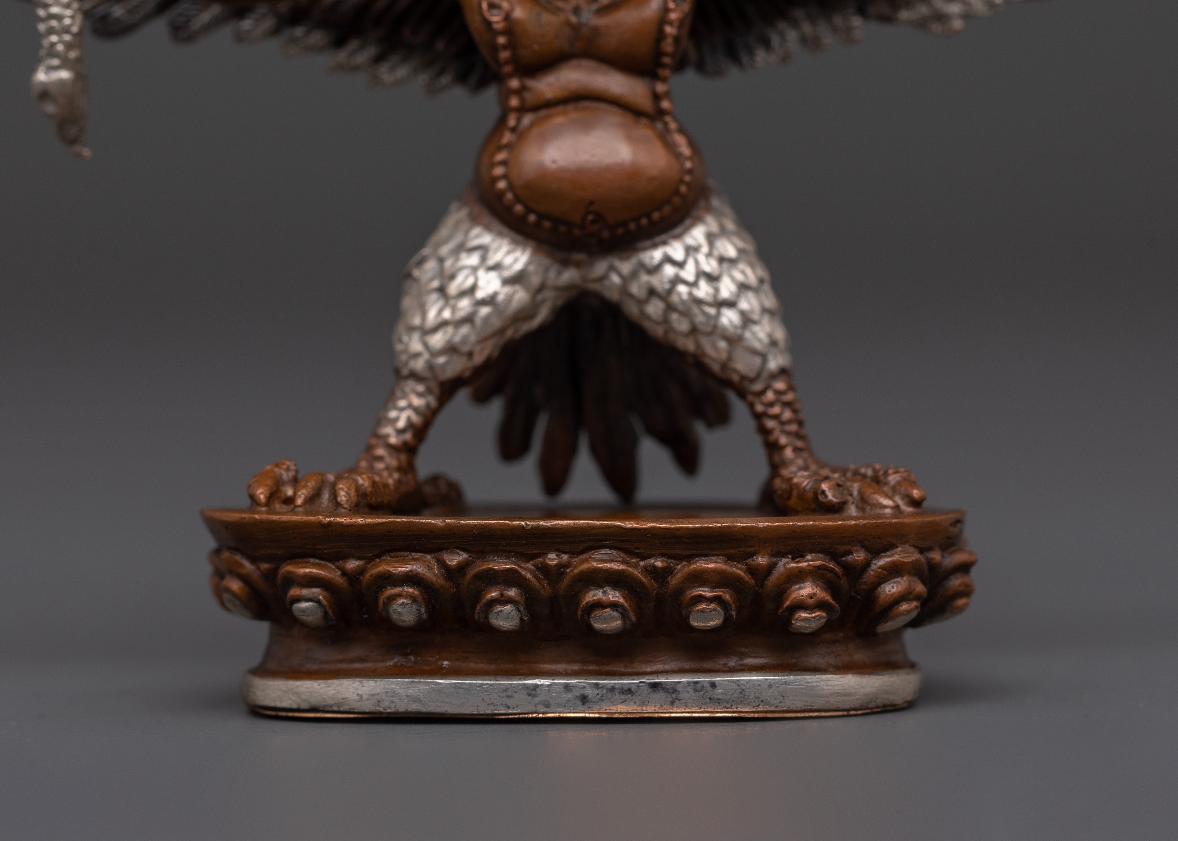 Handcrafted Tibetan Garuda Statue | Copper Oxidized Silver Plated Protector Deity Sculpture for Spiritual Décor