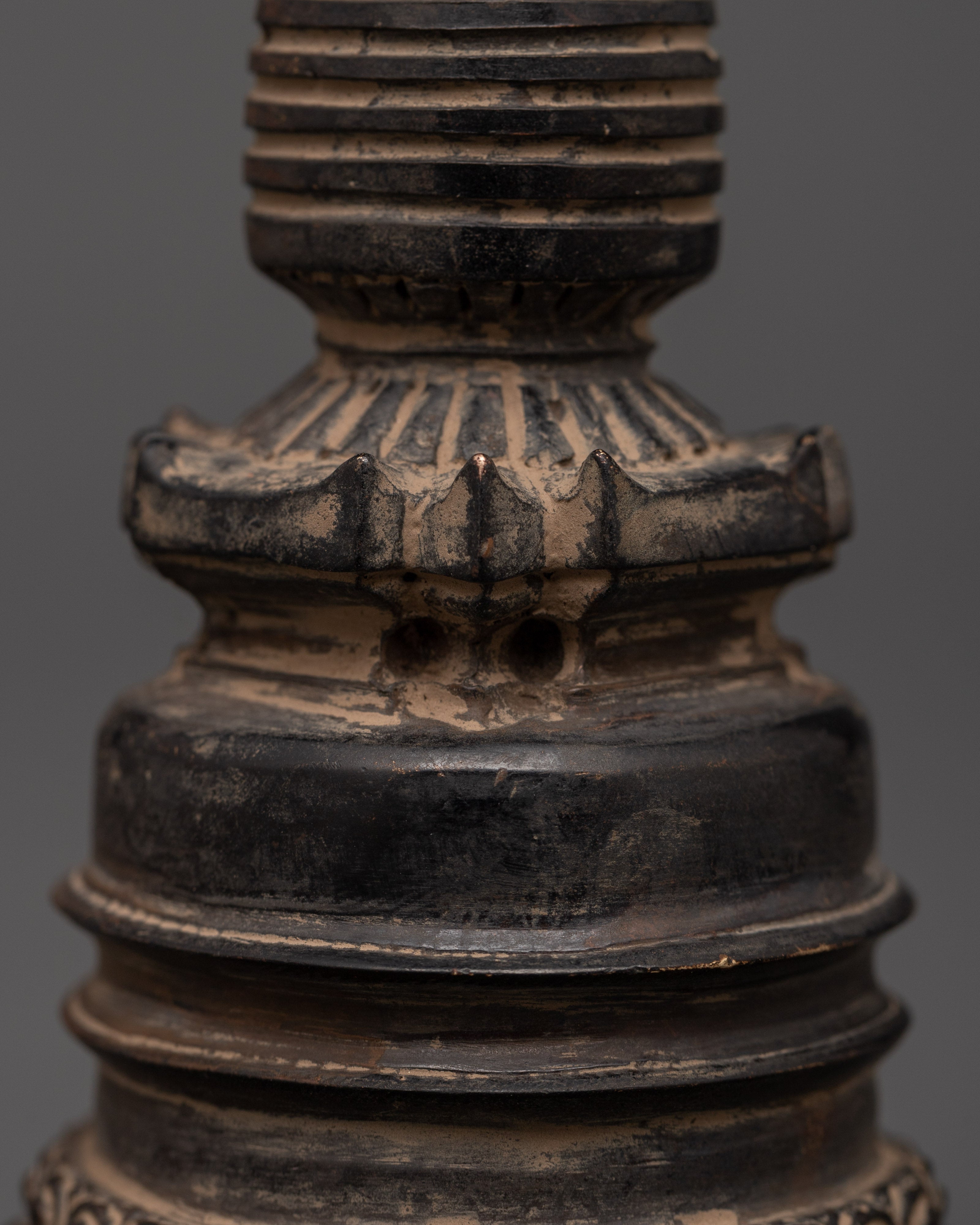 Antique Finish Oxidized Copper Stupa | Tibetan Sacred Sculpture