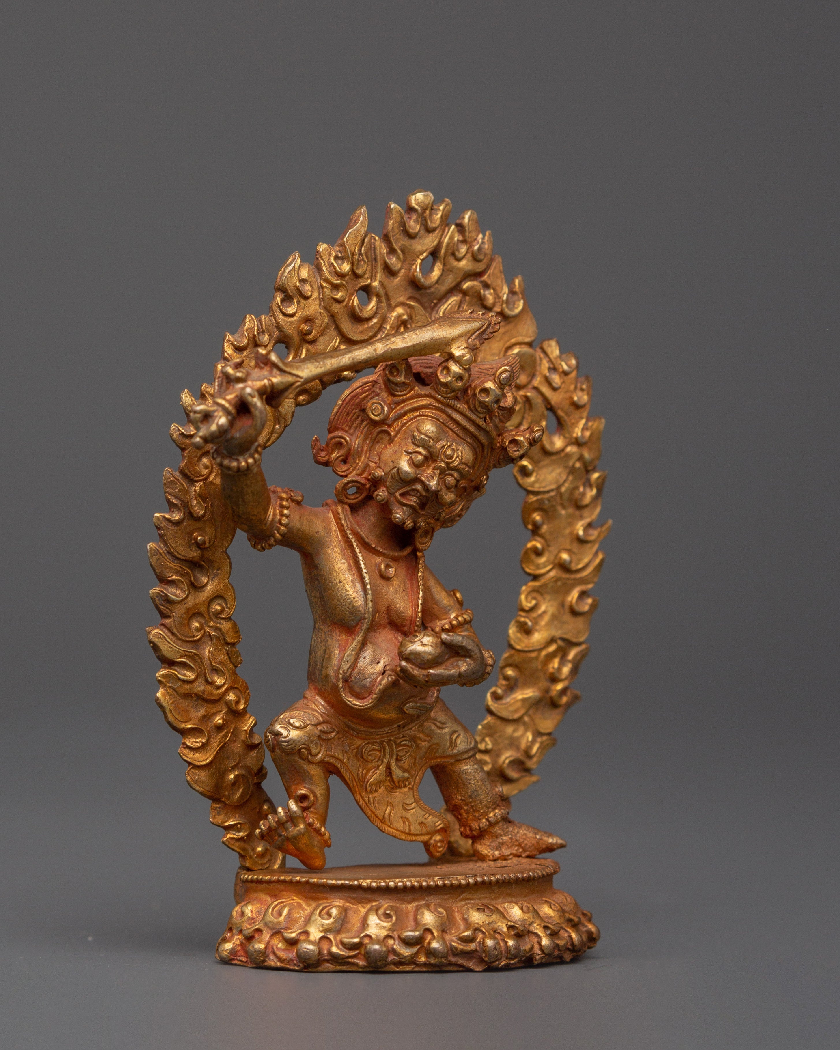Black Manjushri Statue Gold-Plated Copper Statue | Wrathful Manjushri for Altar Decor