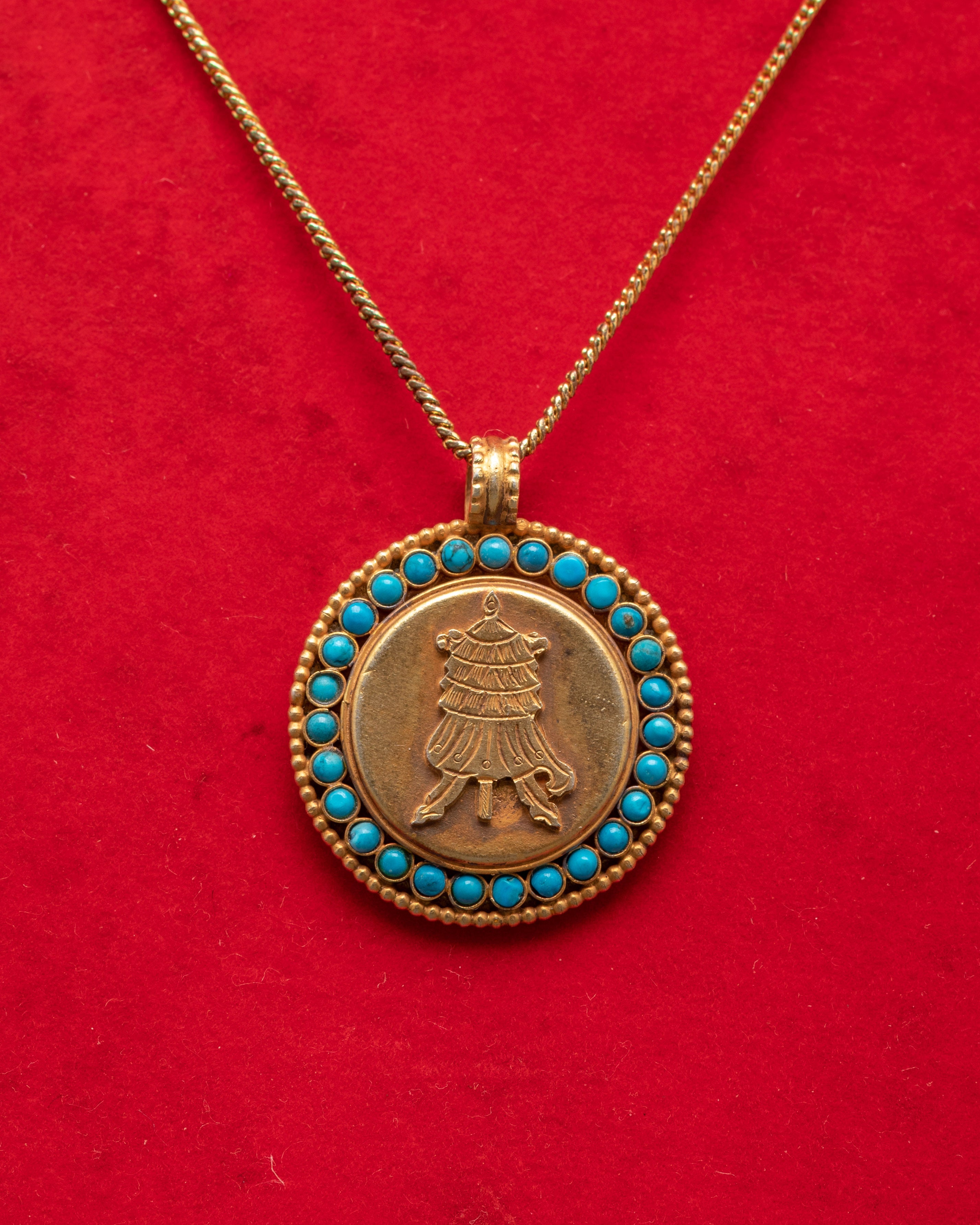 Handcrafted Parasol Locket Pendant | Silver & Gold Plated with Turquoise