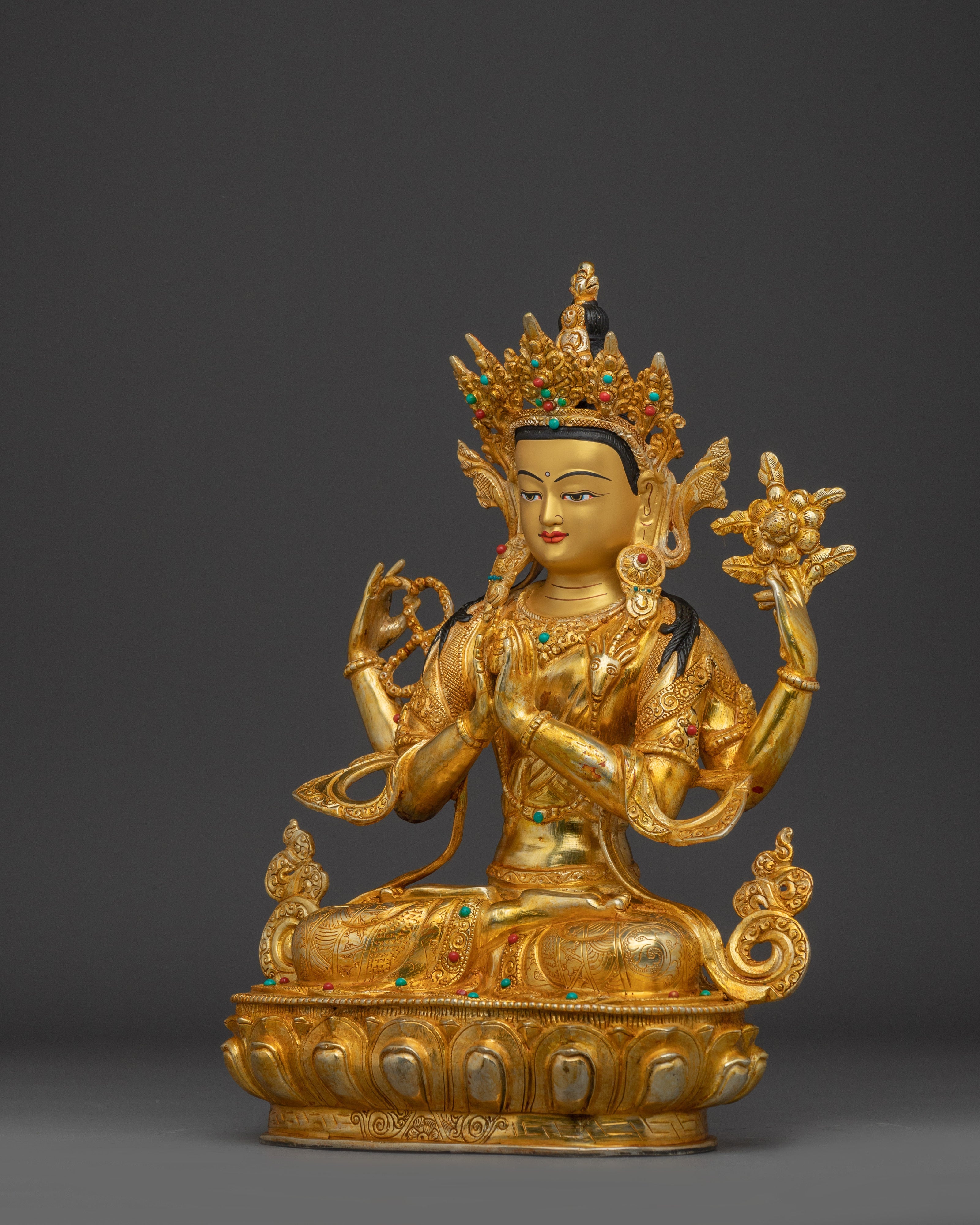 Golden Four Armed Chenrezig Statue | Spiritual Enlightenment