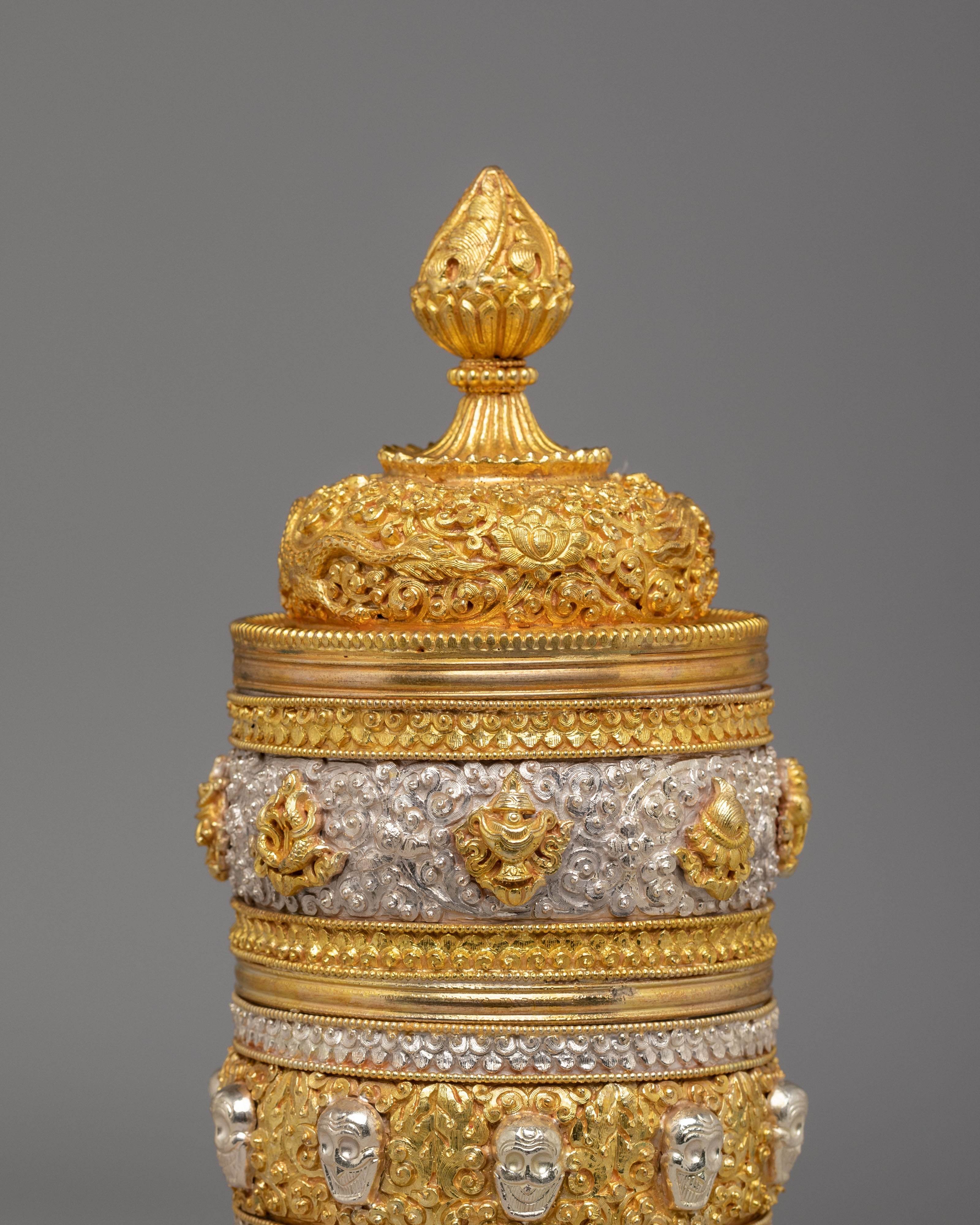 Sacred Buddhist Rice Pot | Gold & Silver Plated Copper Ritual Offering Vessel
