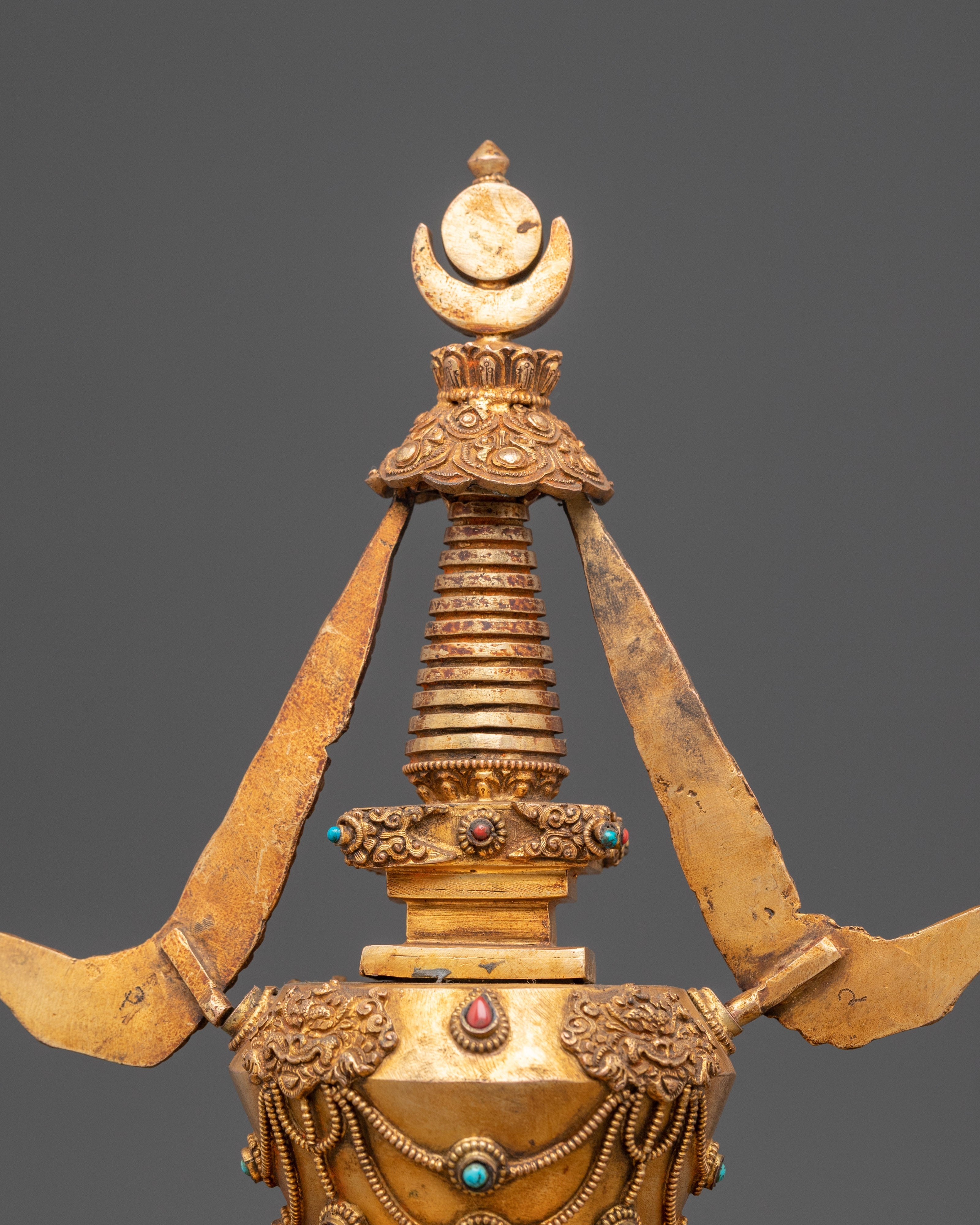 Sacred Buddhist Altar Stupa | Gold Plated Tibetan Shrine Decor