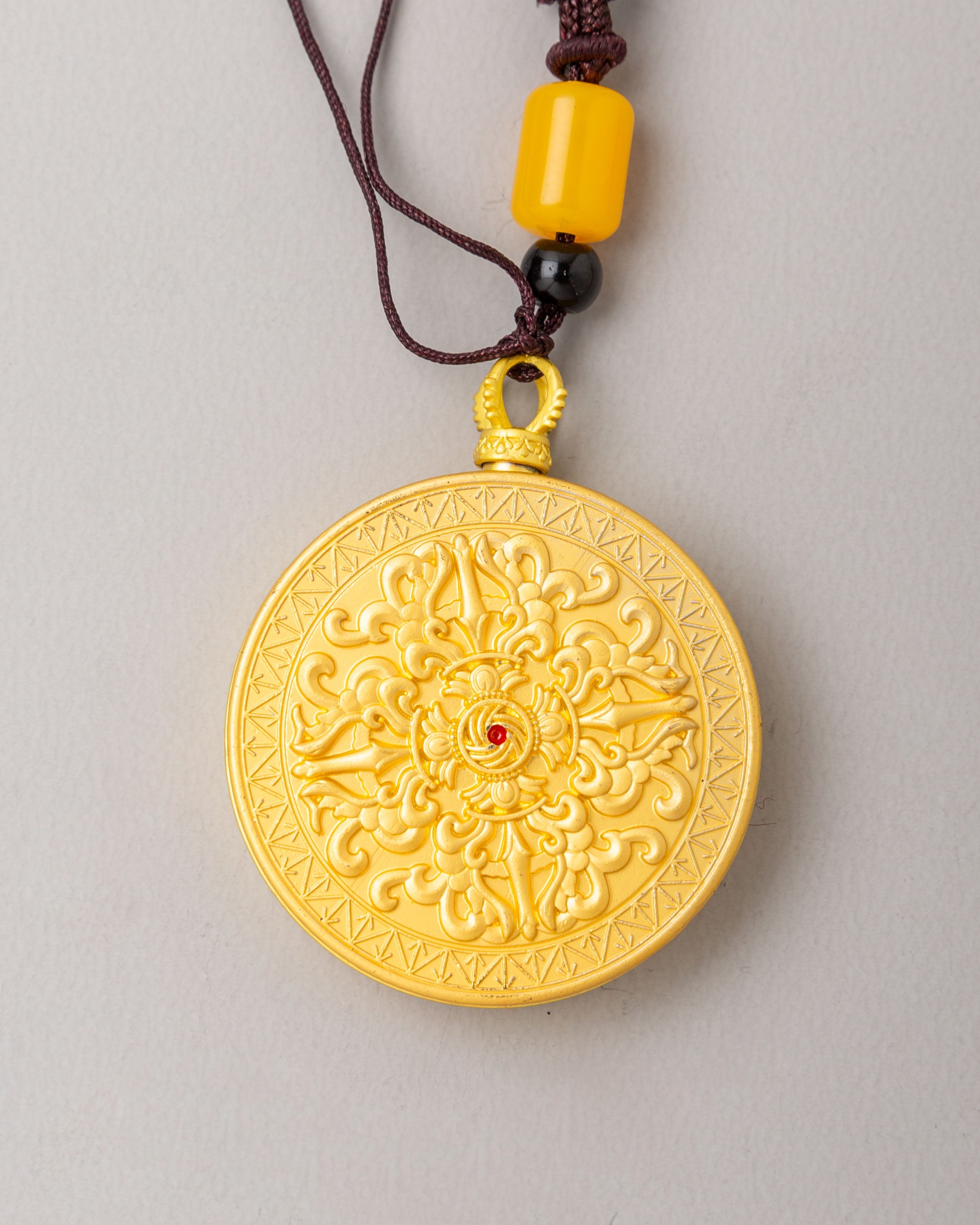 Tibetan Zashi Lhamo Thangka Locket | Gold Plated Copper with Acrylic Artwork
