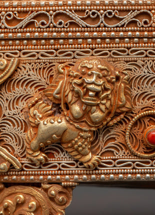 Gold-Plated Copper Tibetan Treasure Box | Coral & Turquoise Stones Inlaid Handcrafted Box
