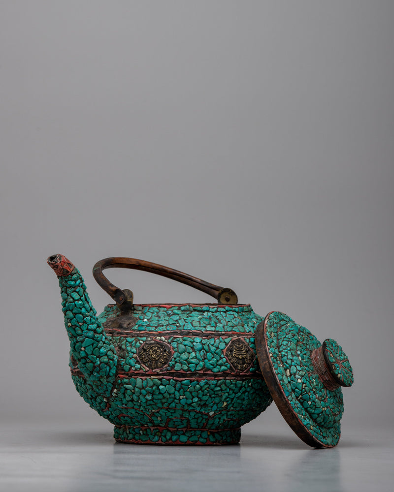 Copper Kettle Tea Pot | Elevating Rituals with Turquoise Stone Adornments